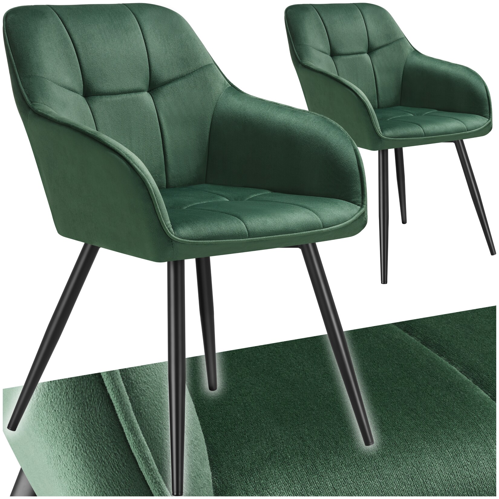 tectake® Esszimmerstuhl, gepolstert, in Samtoptik, gesteppt, schlanke Stahlbeine, 58 x 62 x 82 cm