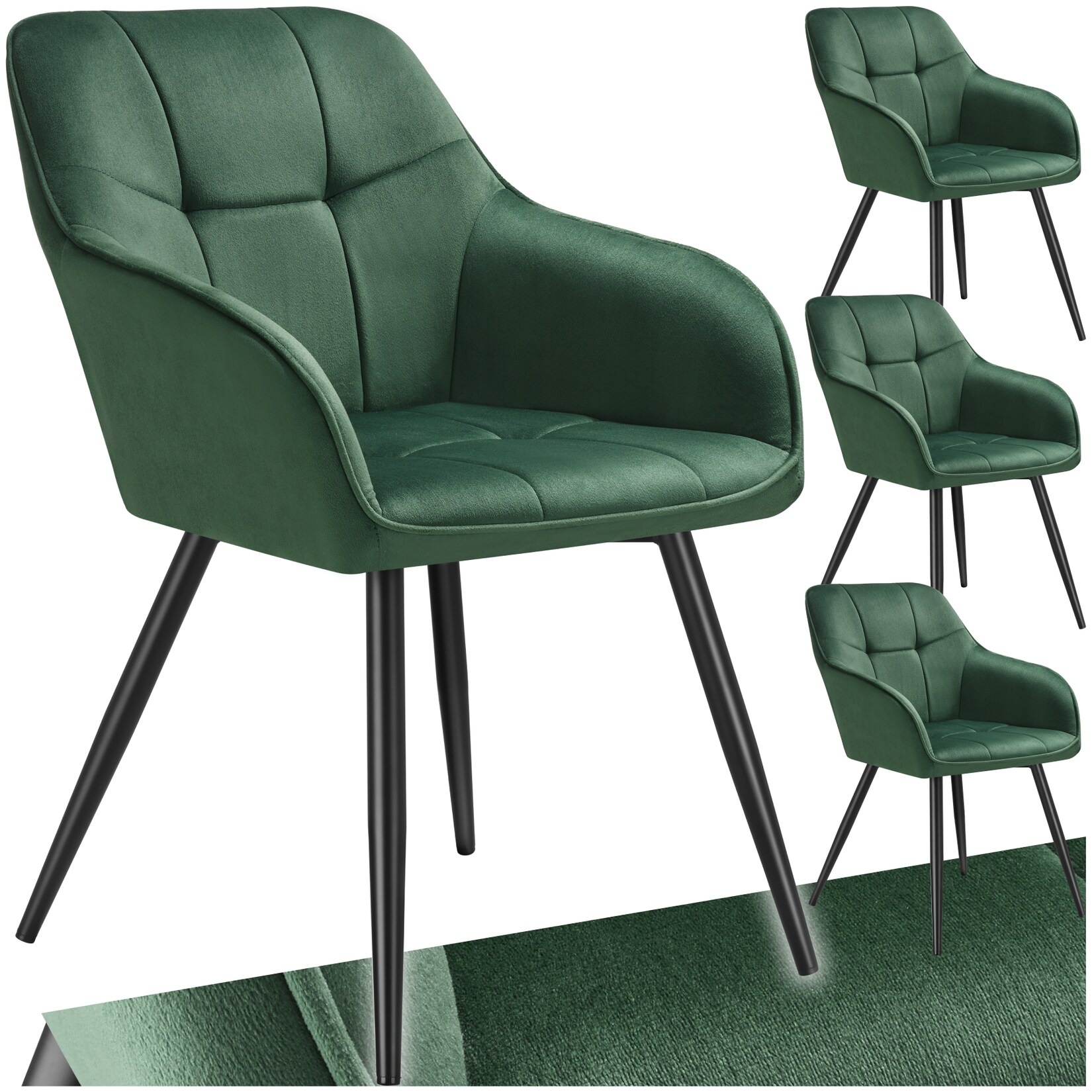 tectake® Esszimmerstuhl, gepolstert, in Samtoptik, gesteppt, schlanke Stahlbeine, 58 x 62 x 82 cm