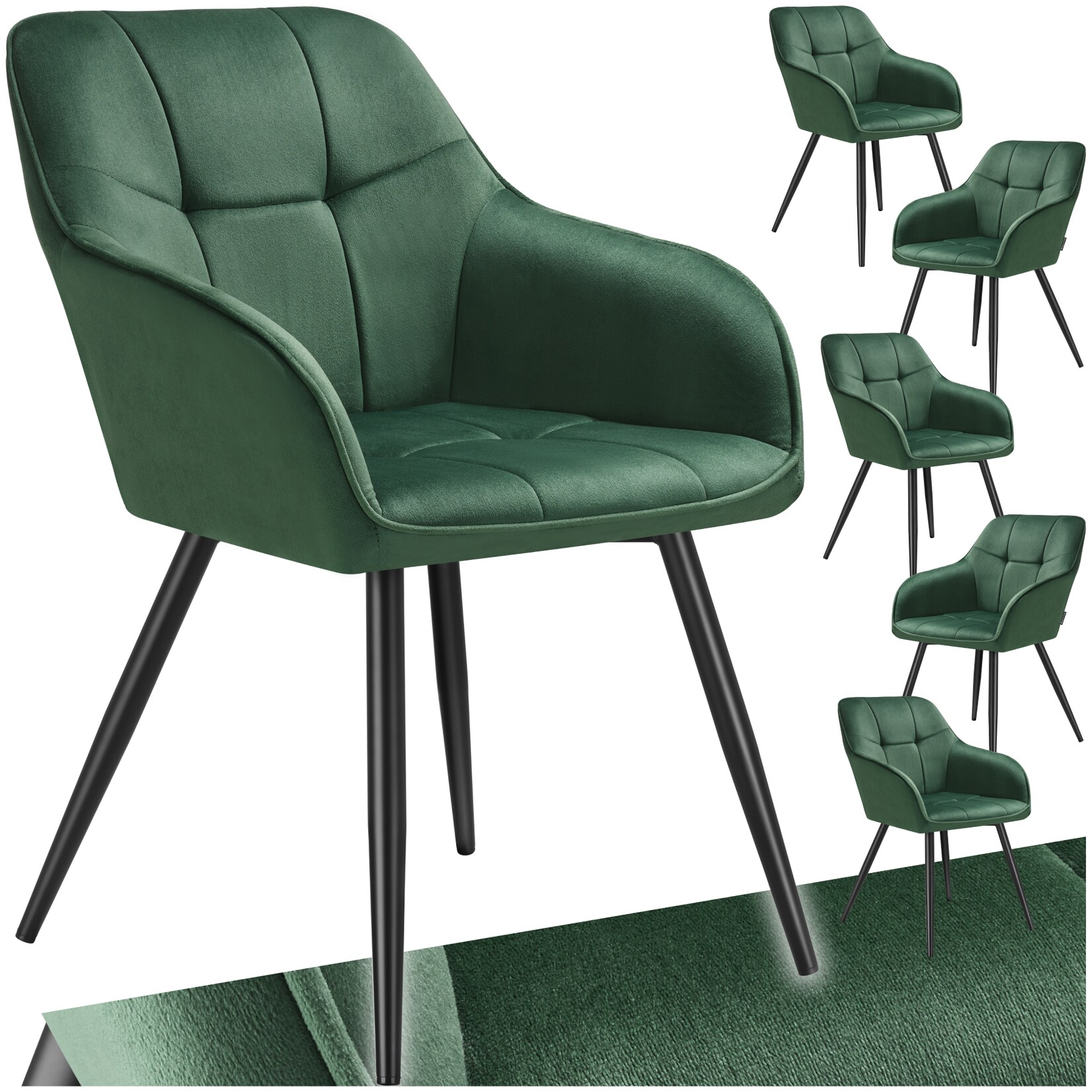tectake® Esszimmerstuhl, gepolstert, in Samtoptik, gesteppt, schlanke Stahlbeine, 58 x 62 x 82 cm