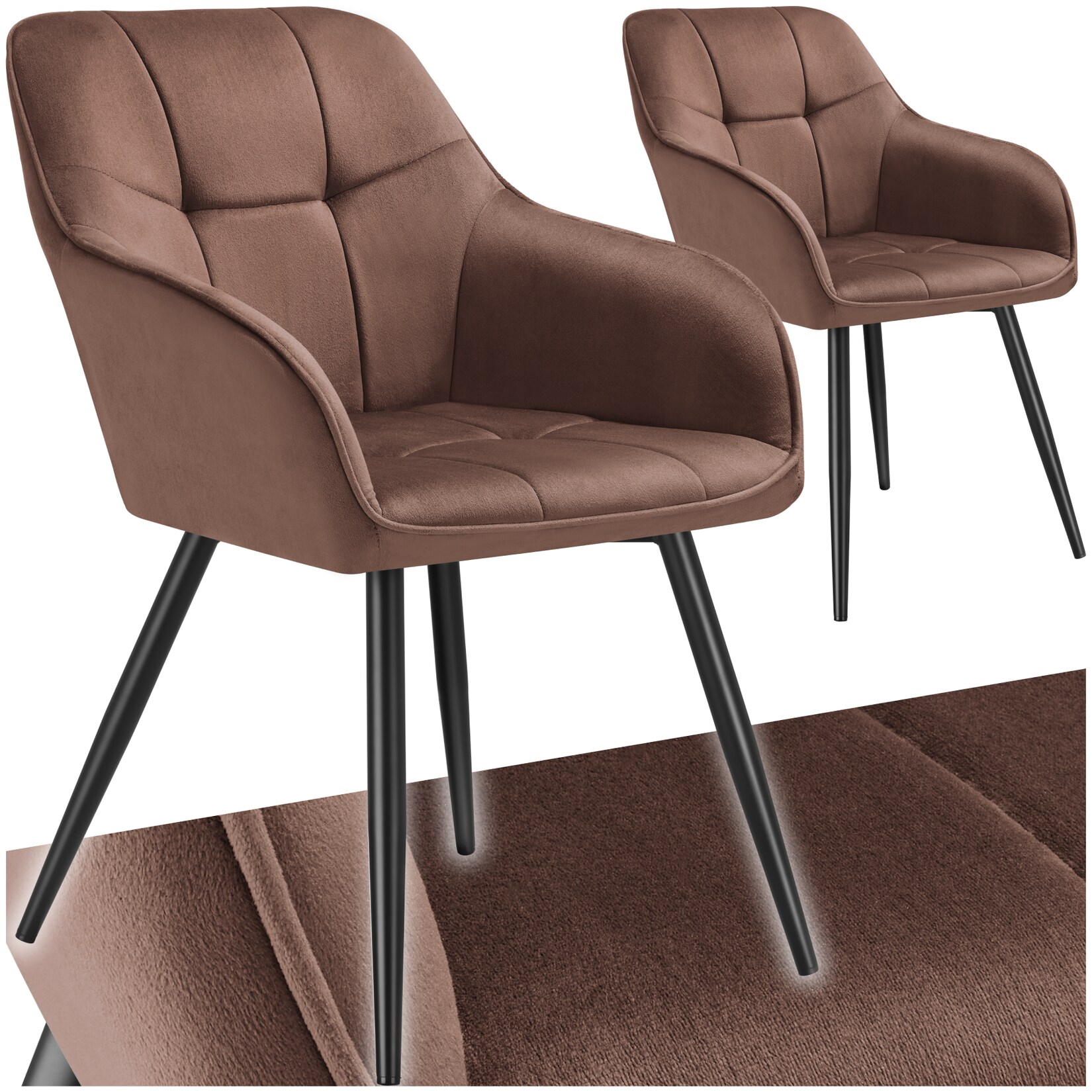 tectake® Esszimmerstuhl, gepolstert, in Samtoptik, gesteppt, schlanke Stahlbeine, 58 x 62 x 82 cm