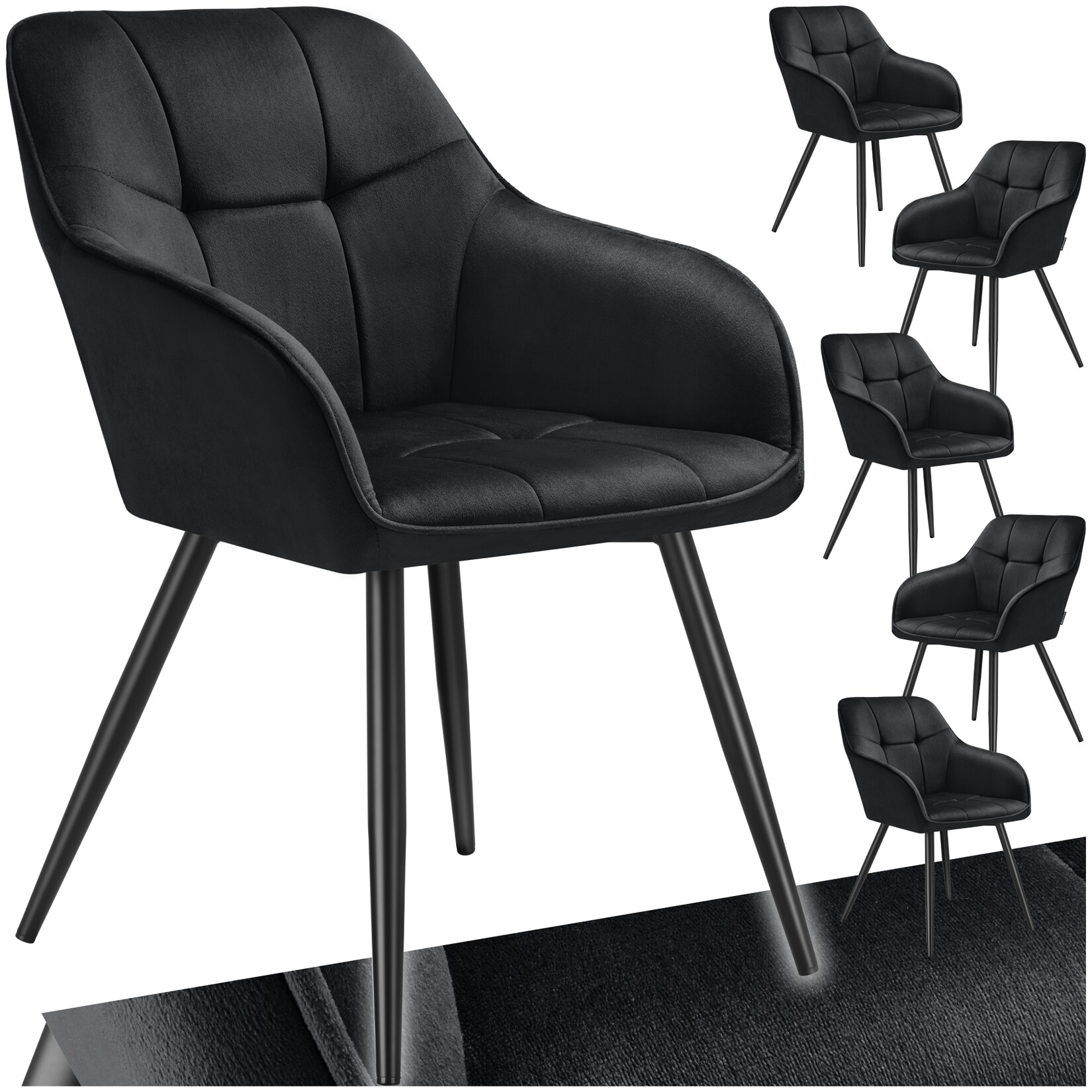 tectake® Esszimmerstuhl, gepolstert, in Samtoptik, gesteppt, schlanke Stahlbeine, 58 x 62 x 82 cm