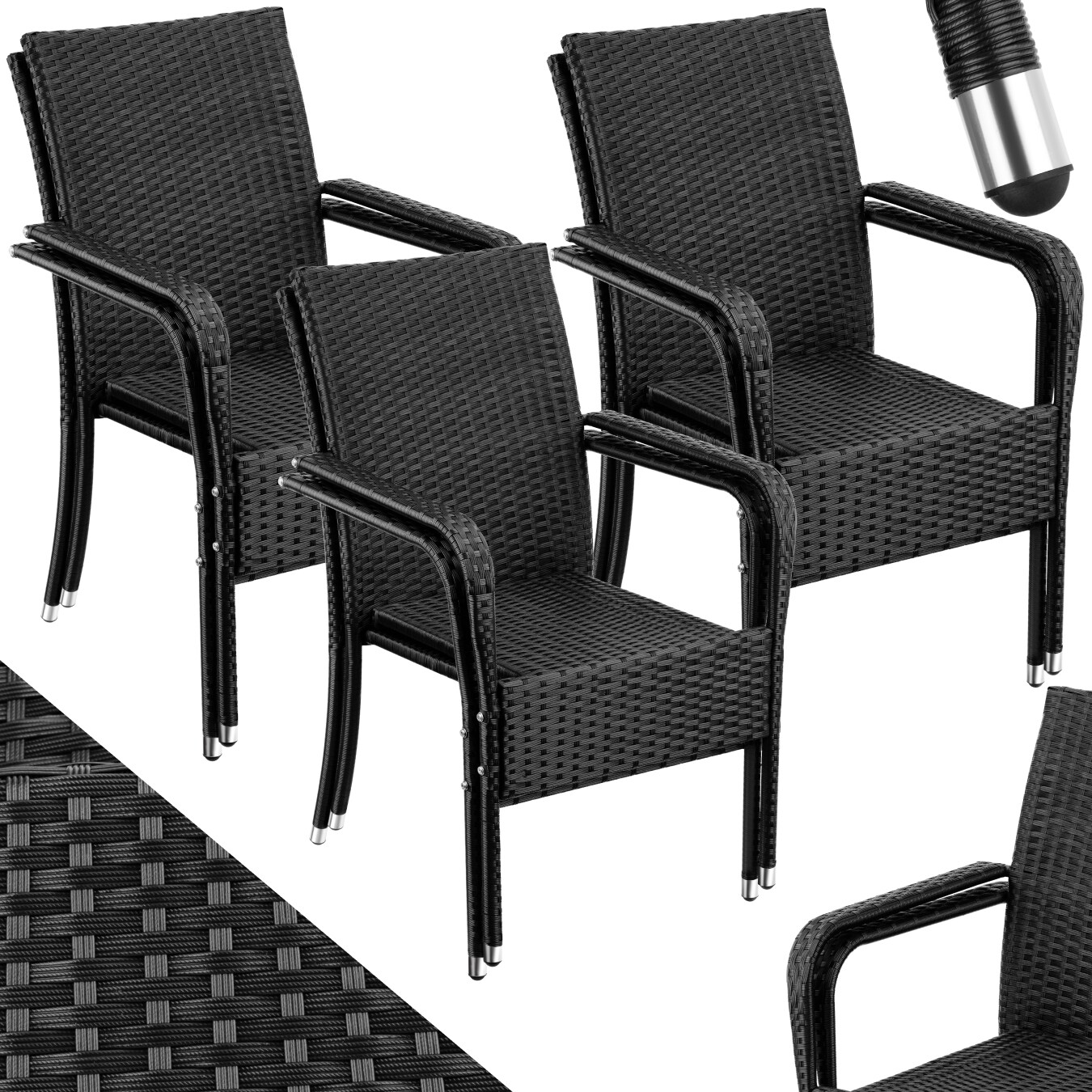 tectake® Rattanstuhl, widerstandsfähig, bodenschonend, stapelbar, 58 x 67 x 90 cm, Belastbarkeit 120 kg