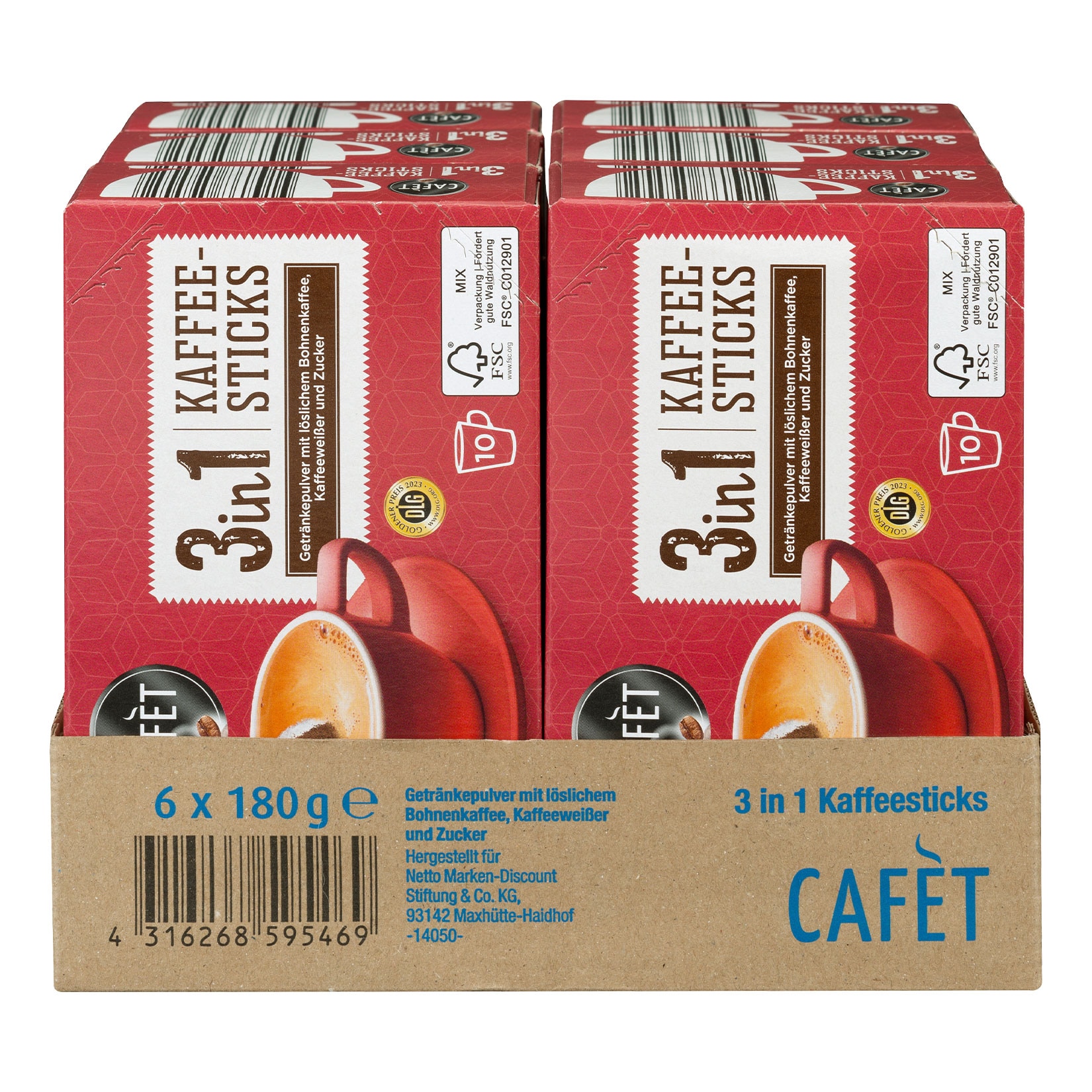 Cafet Kaffeesticks 3in1 180 g, 6er Pack - Bild 1
