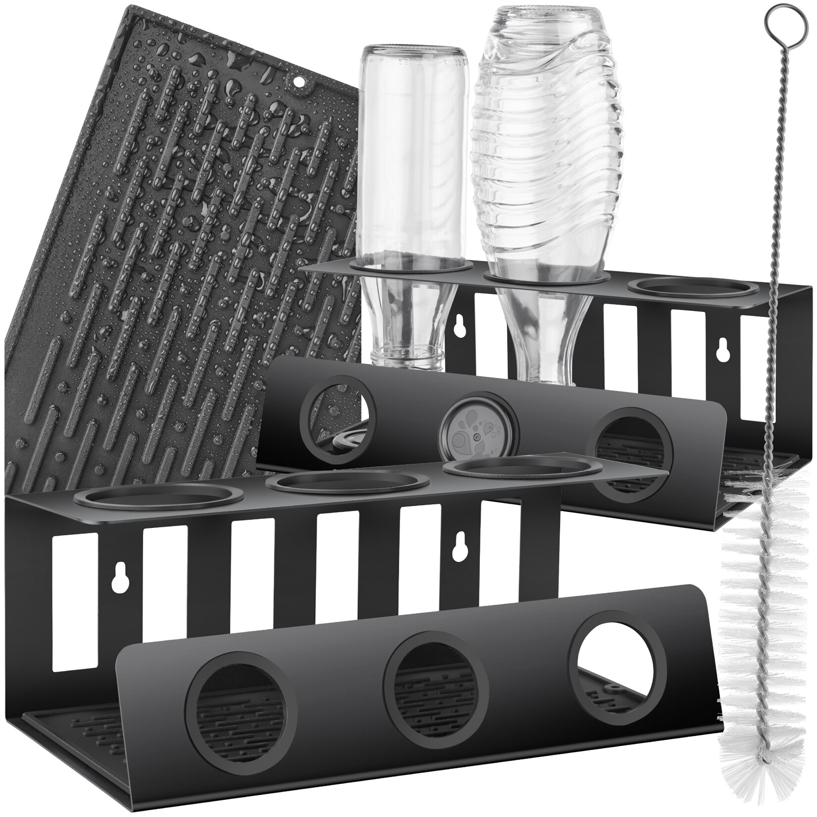 tectake® Soda-Flaschenhalter , für 3 Flaschen, Deckelhalterung und herausnehmbare Abtropfwanne, 30 x 15,5 x 11,5 cm | 04061173263049