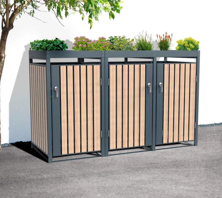 Westmann Mülltonnenbox Planta 3x 240 L Holzoptik 84x200x124,5cm
