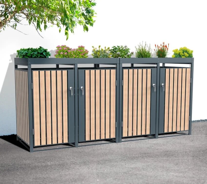Westmann Mülltonnenbox Planta 4x 240 L Holzoptik 84x264x124,5cm