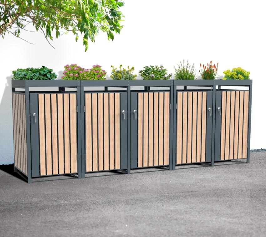 Westmann Mülltonnenbox Planta 5x 240 L Holzoptik 84x332x124,5cm