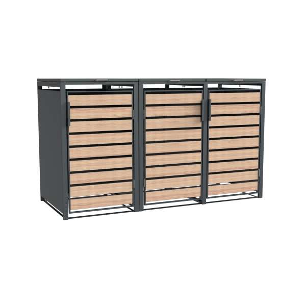 Westmann M&uuml;lltonnenbox Lacina | 3x 240 L Holzoptik 80x200x116cm - Bild 1