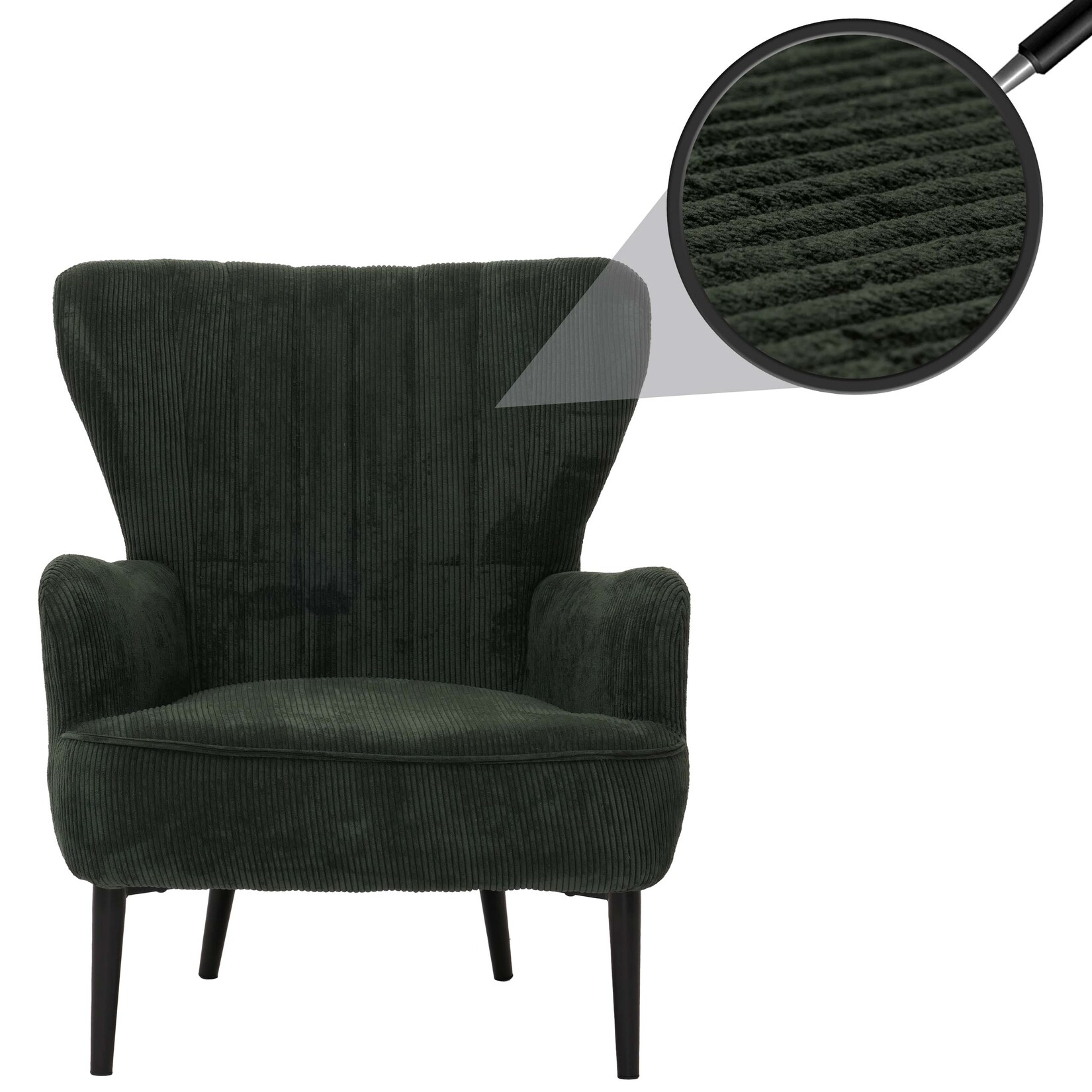 Lounge-Sessel MCW-K37, Cocktail-/Ohrensessel Polsterstuhl Retro Vintage Stoff Cord (290g/m²) Öko-Tex ~ dunkelgrün | 04057651692968