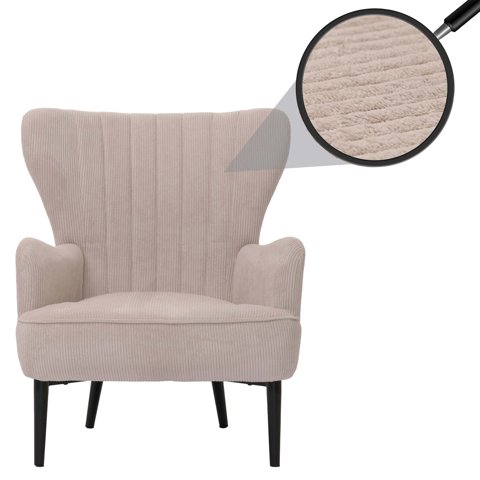 Lounge-Sessel MCW-K37, Cocktail-/Ohrensessel Polsterstuhl Retro Vintage Stoff Cord (290g/m²) Öko-Tex ~ beige