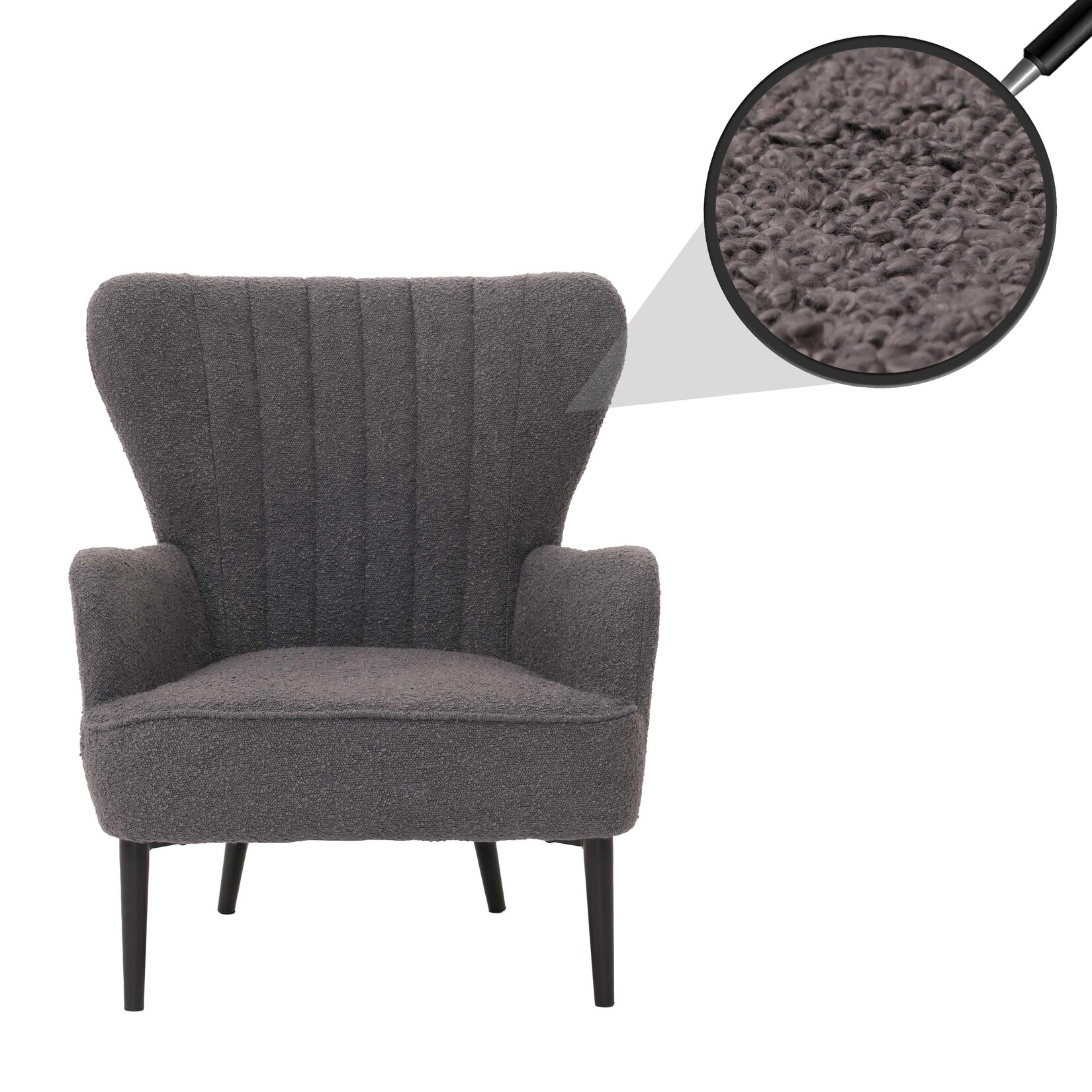 Lounge-Sessel MCW-K37, Cocktail-/Ohrensessel Polsterstuhl Retro Vintage Stoff Bouclé (600g/m²) Öko-Tex ~ dunkelgrau