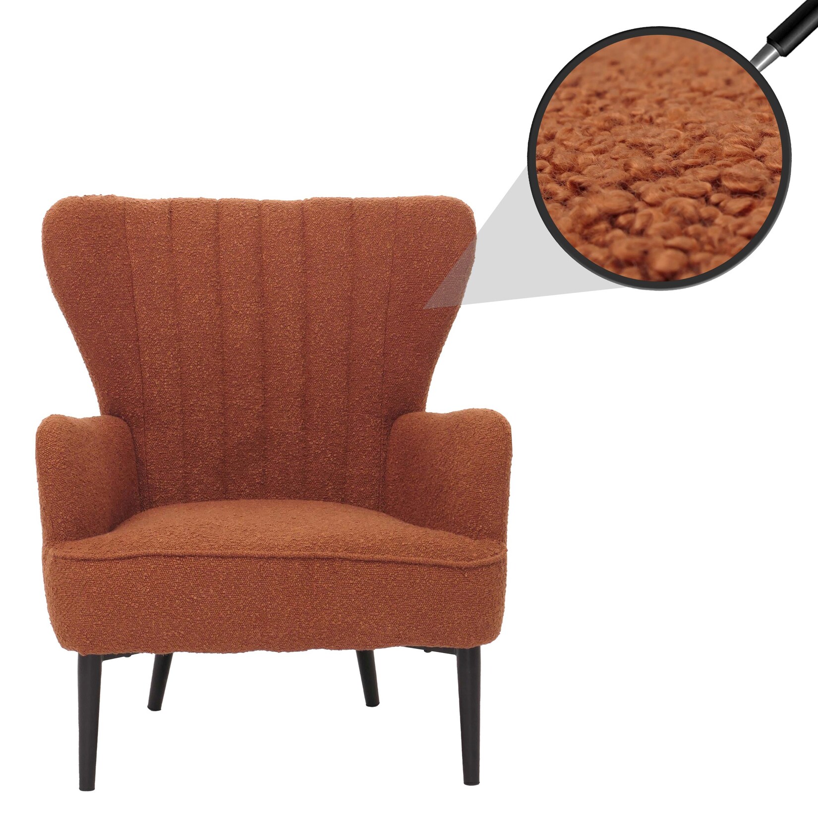 Lounge-Sessel MCW-K37, Cocktail-/Ohrensessel Polsterstuhl Retro Vintage Stoff Bouclé (600g/m²) Öko-Tex ~ terrakotta