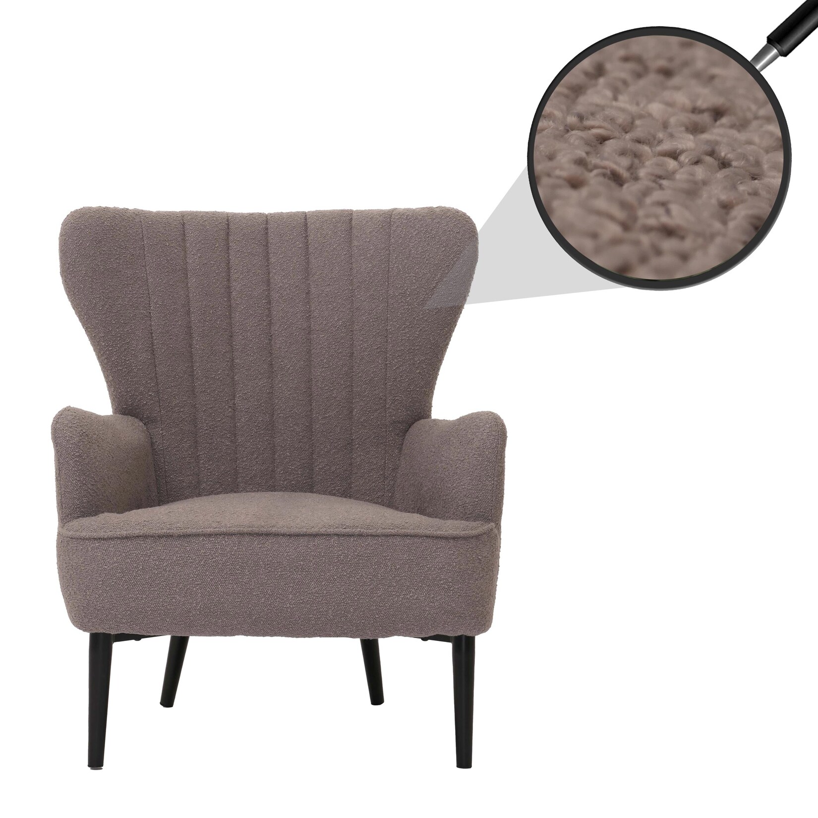 Lounge-Sessel MCW-K37, Cocktail-/Ohrensessel Polsterstuhl Retro Vintage Stoff Bouclé (600g/m²) Öko-Tex ~ hellgrau