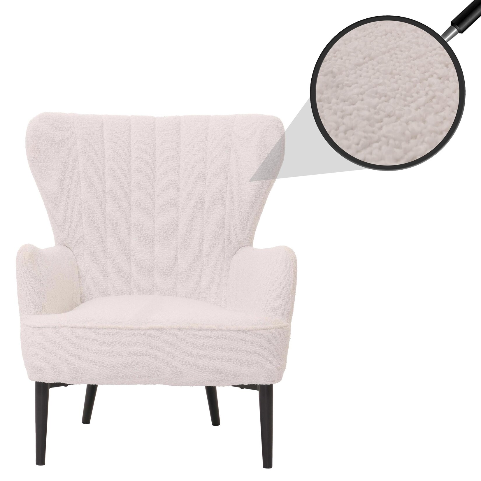 Lounge-Sessel MCW-K37, Cocktail-/Ohrensessel Polsterstuhl Retro Vintage Stoff Bouclé (600g/m²) Öko-Tex ~ weiß