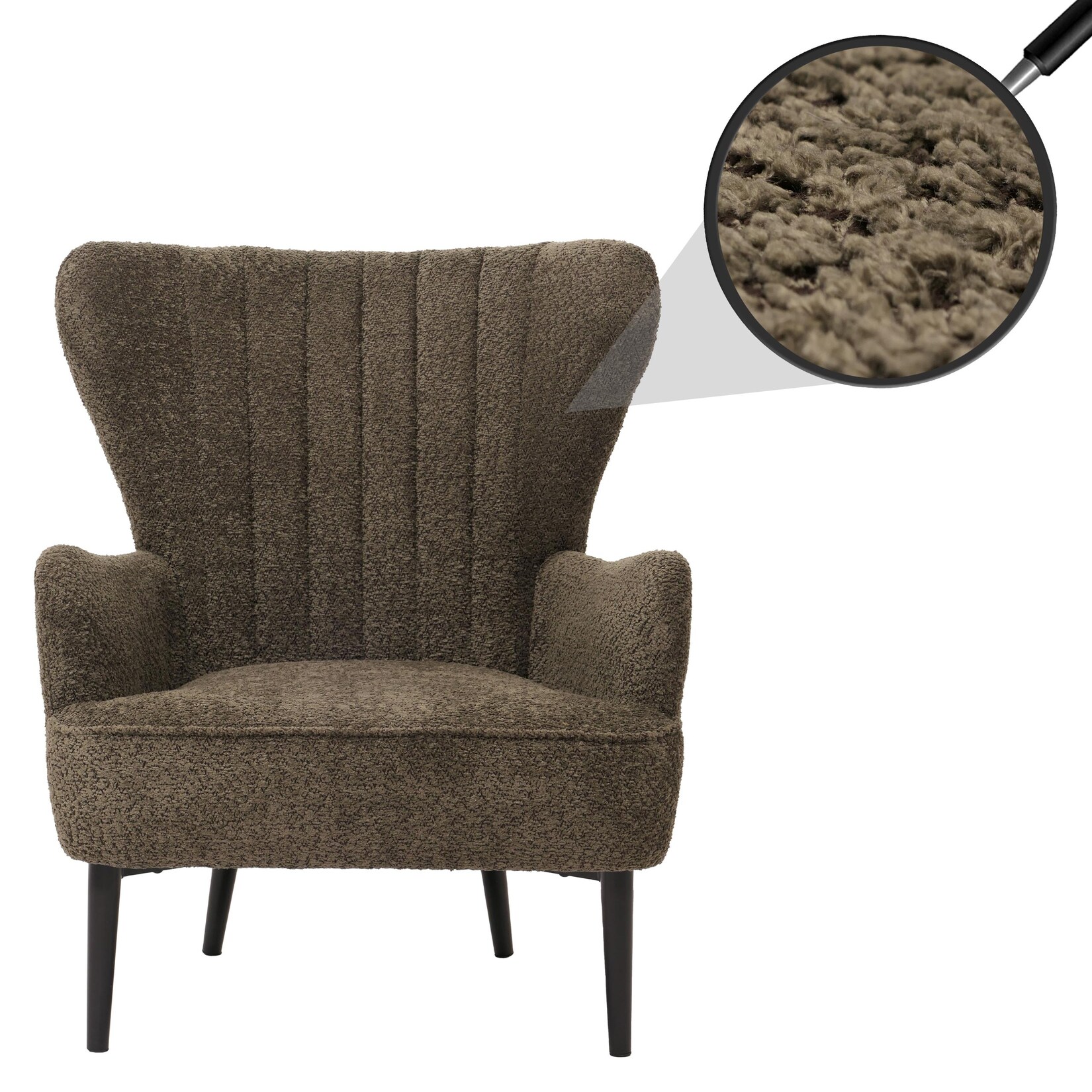 Lounge-Sessel MCW-K37, Cocktail-/Ohrensessel Polsterstuhl Retro Vintage Stoff Chenille (500g/m²) Öko-Tex ~ grün-braun