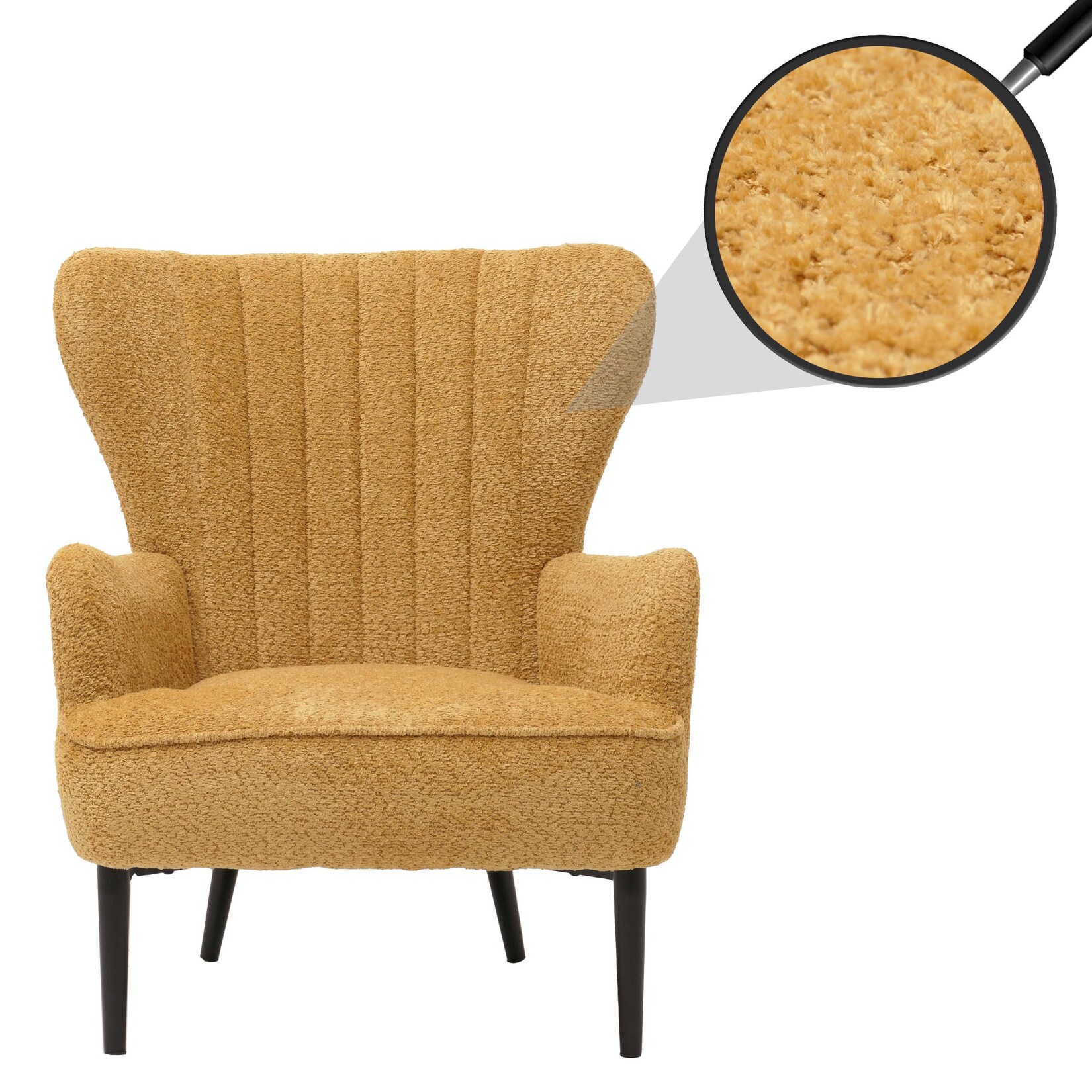 Lounge-Sessel MCW-K37, Cocktail-/Ohrensessel Polsterstuhl Retro Vintage Stoff Chenille (500g/m²) Öko-Tex ~ gelb