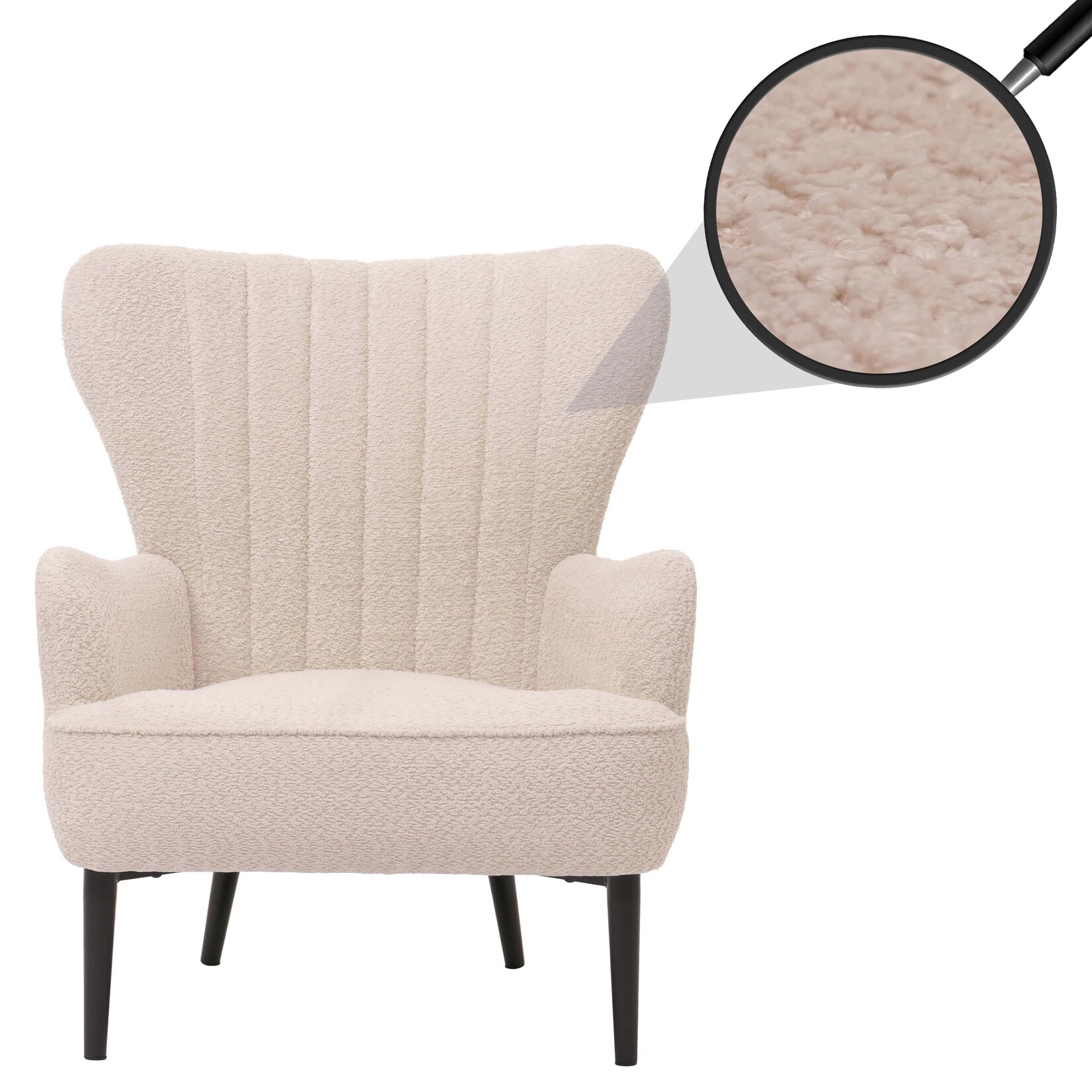 Lounge-Sessel MCW-K37, Cocktail-/Ohrensessel Polsterstuhl Retro Vintage Stoff Chenille (500g/m²) Öko-Tex ~ creme-beige