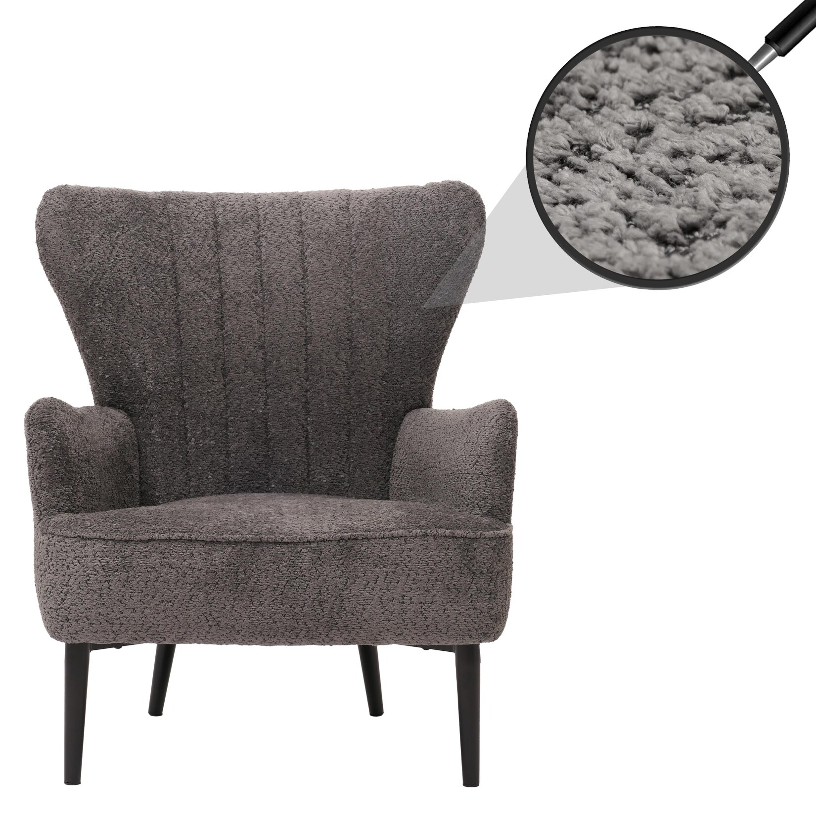 Lounge-Sessel MCW-K37, Cocktail-/Ohrensessel Polsterstuhl Retro Vintage Stoff Chenille (500g/m²) Öko-Tex ~ dunkelgrau
