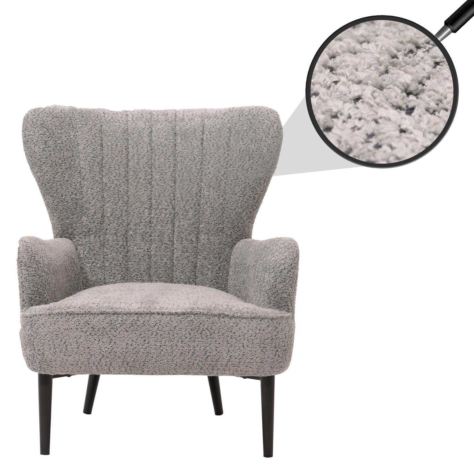 Lounge-Sessel MCW-K37, Cocktail-/Ohrensessel Polsterstuhl Retro Vintage Stoff Chenille (500g/m²) Öko-Tex ~ grau