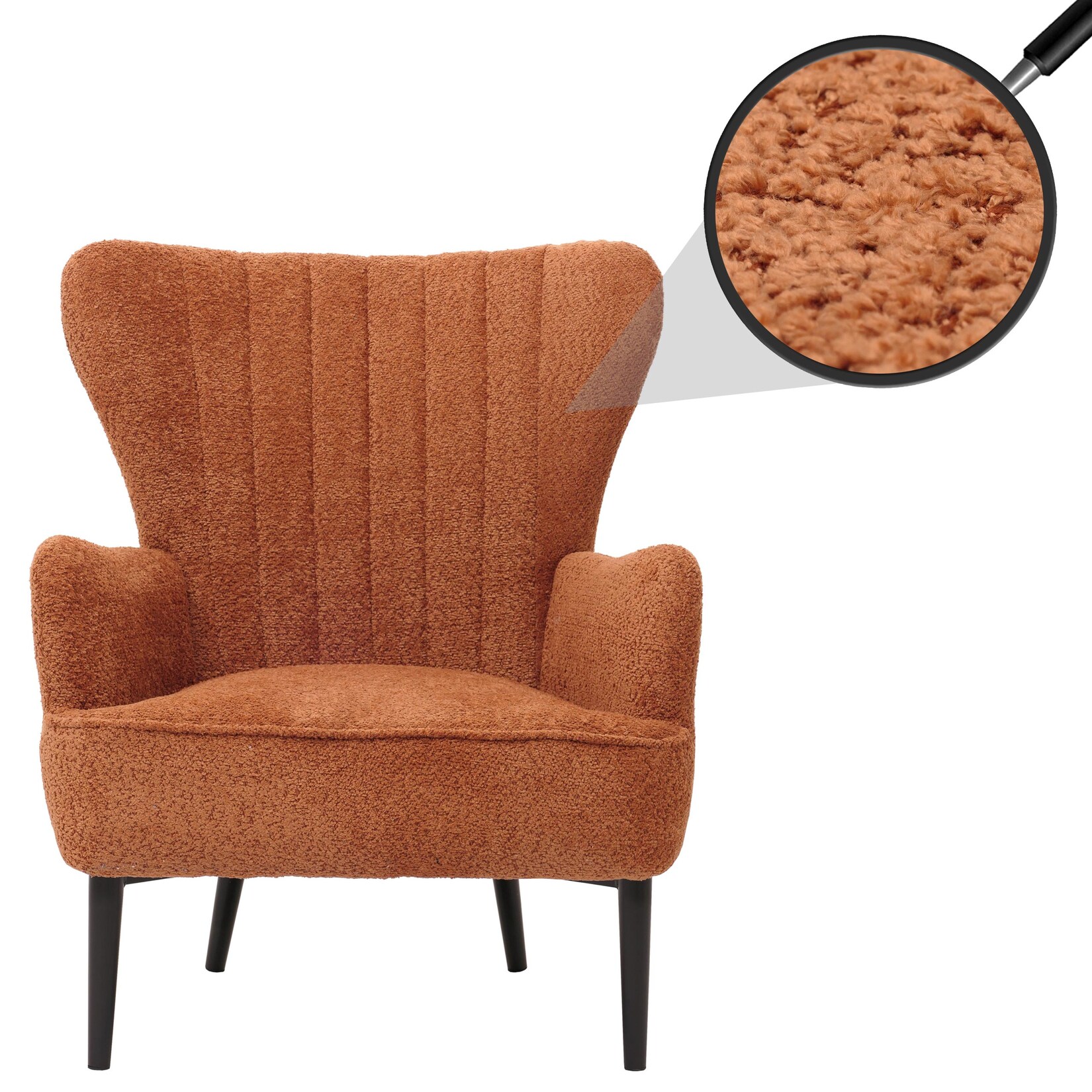 Lounge-Sessel MCW-K37, Cocktail-/Ohrensessel Polsterstuhl Retro Vintage Stoff Chenille (500g/m²) Öko-Tex ~ orange