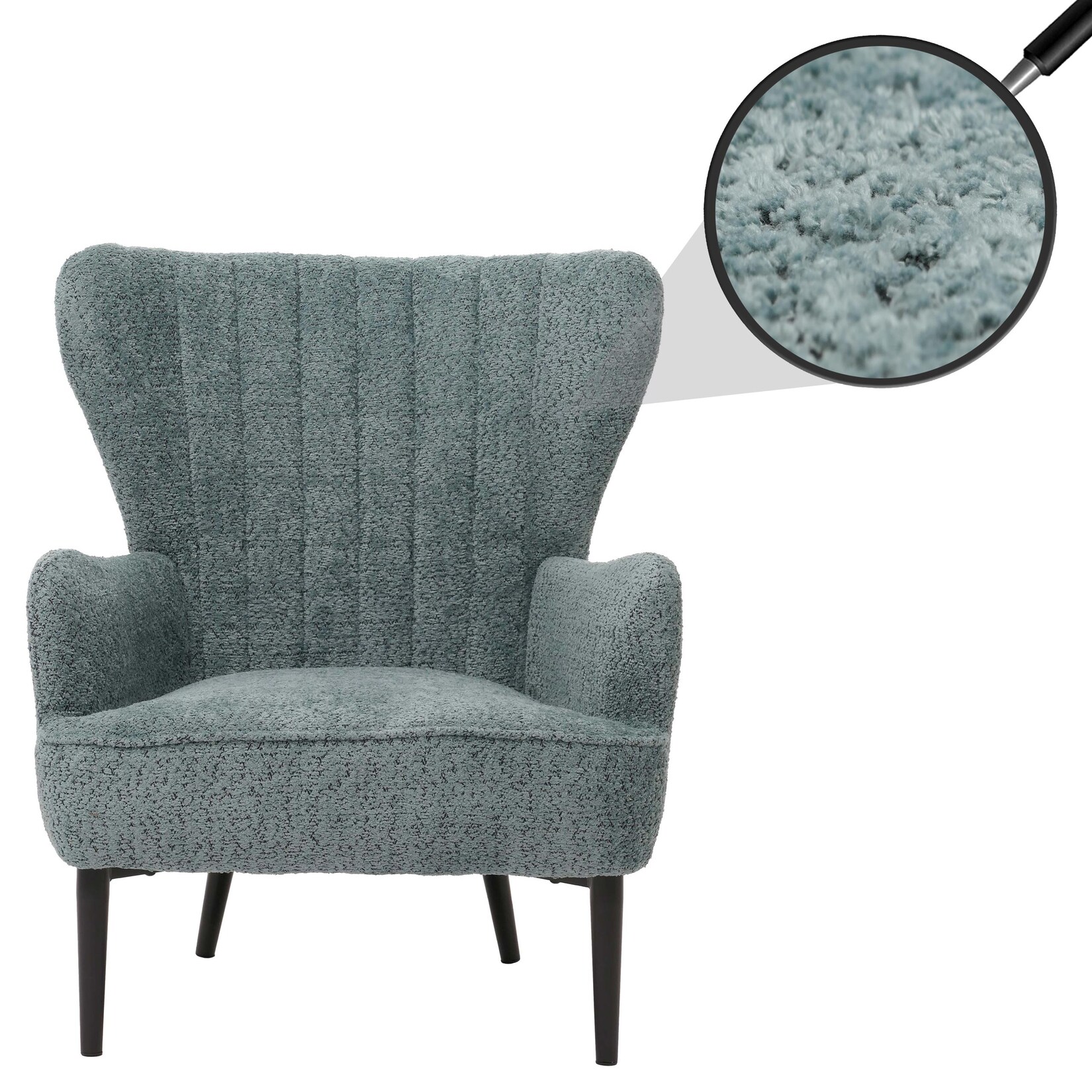 Lounge-Sessel MCW-K37, Cocktail-/Ohrensessel Polsterstuhl Retro Vintage Stoff Chenille (500g/m²) Öko-Tex ~ blau-grün