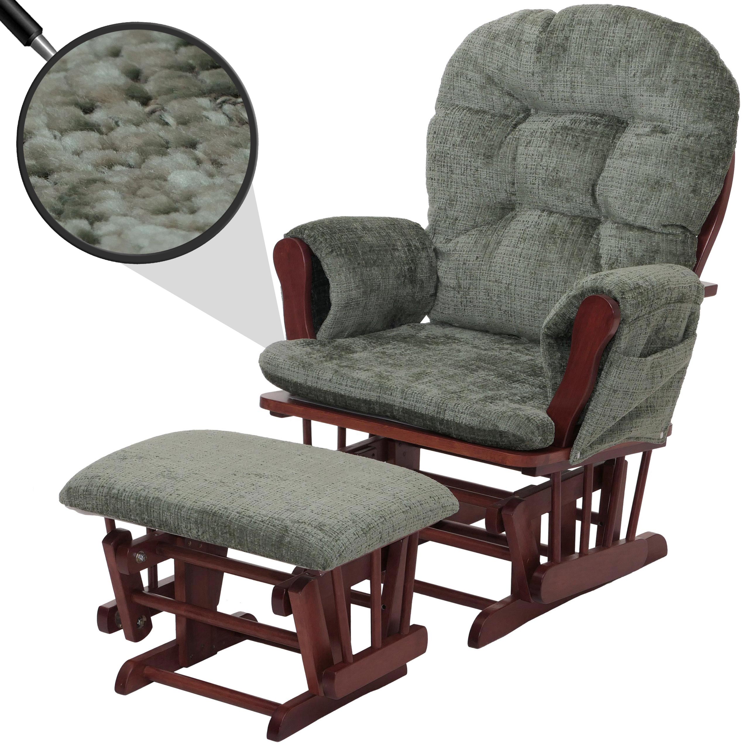 Relaxsessel MCW-C76, Schaukelstuhl Schwingstuhl mit Hocker Stoff Chenille (465g/m&sup2;) &Ouml;ko-Tex ~ gr&uuml;n, Gestell dunkel - Bild 1