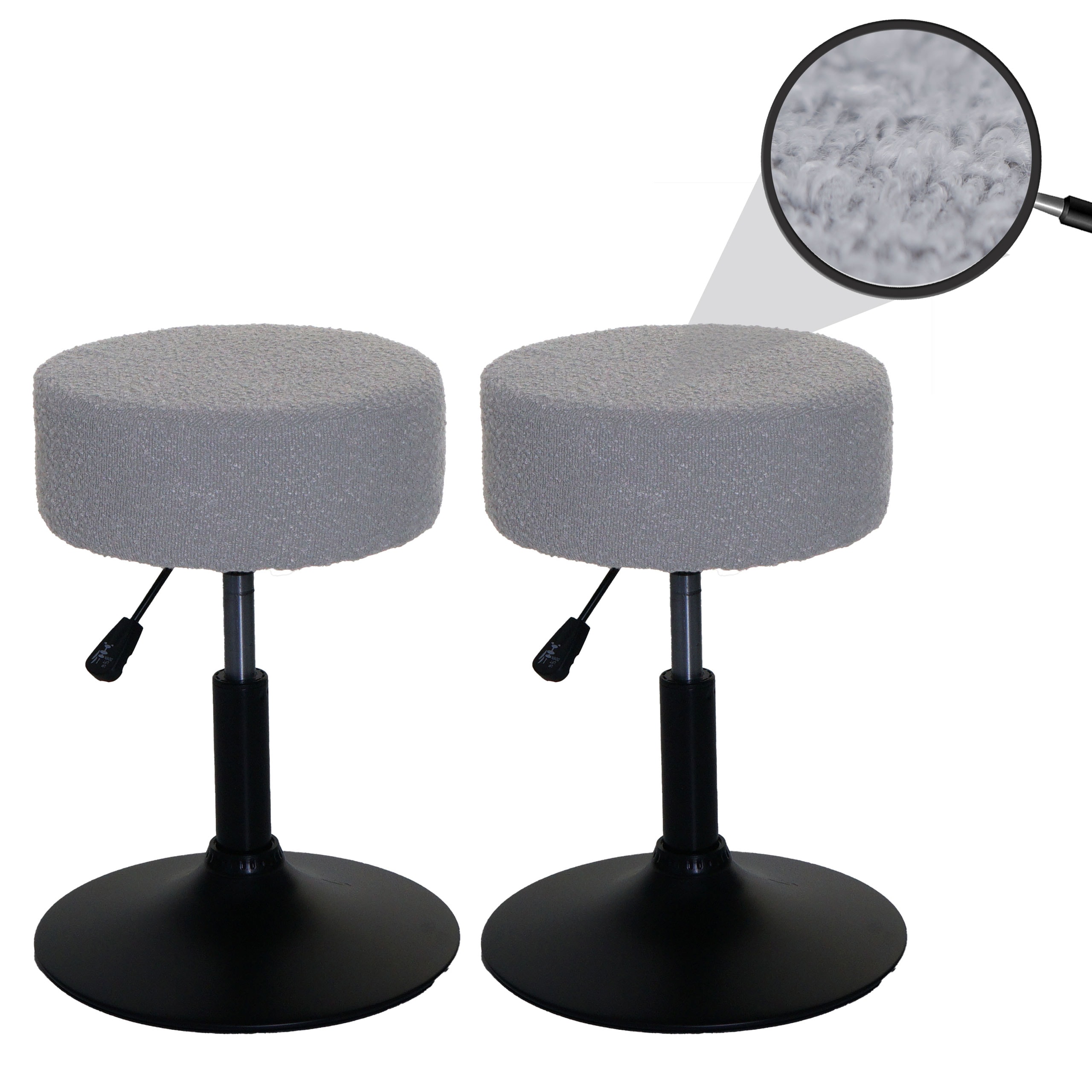 2er-Set Hocker MCW-C22, Sitzhocker Schminkhocker, h&ouml;henverstellbar drehbar &Oslash; 37cm Stoff Boucl&eacute; 450g/m&sup2; MVG ~ grau - Bild 1