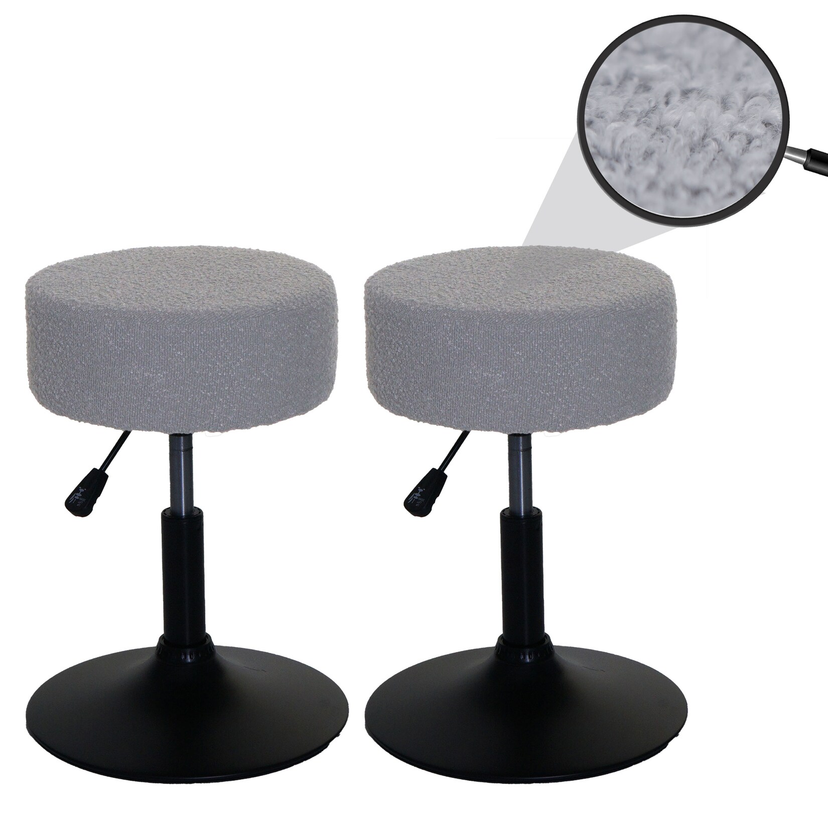 2er-Set Hocker MCW-C22, Sitzhocker Schminkhocker, höhenverstellbar drehbar Ø 37cm Stoff Bouclé 450g/m² MVG ~ grau