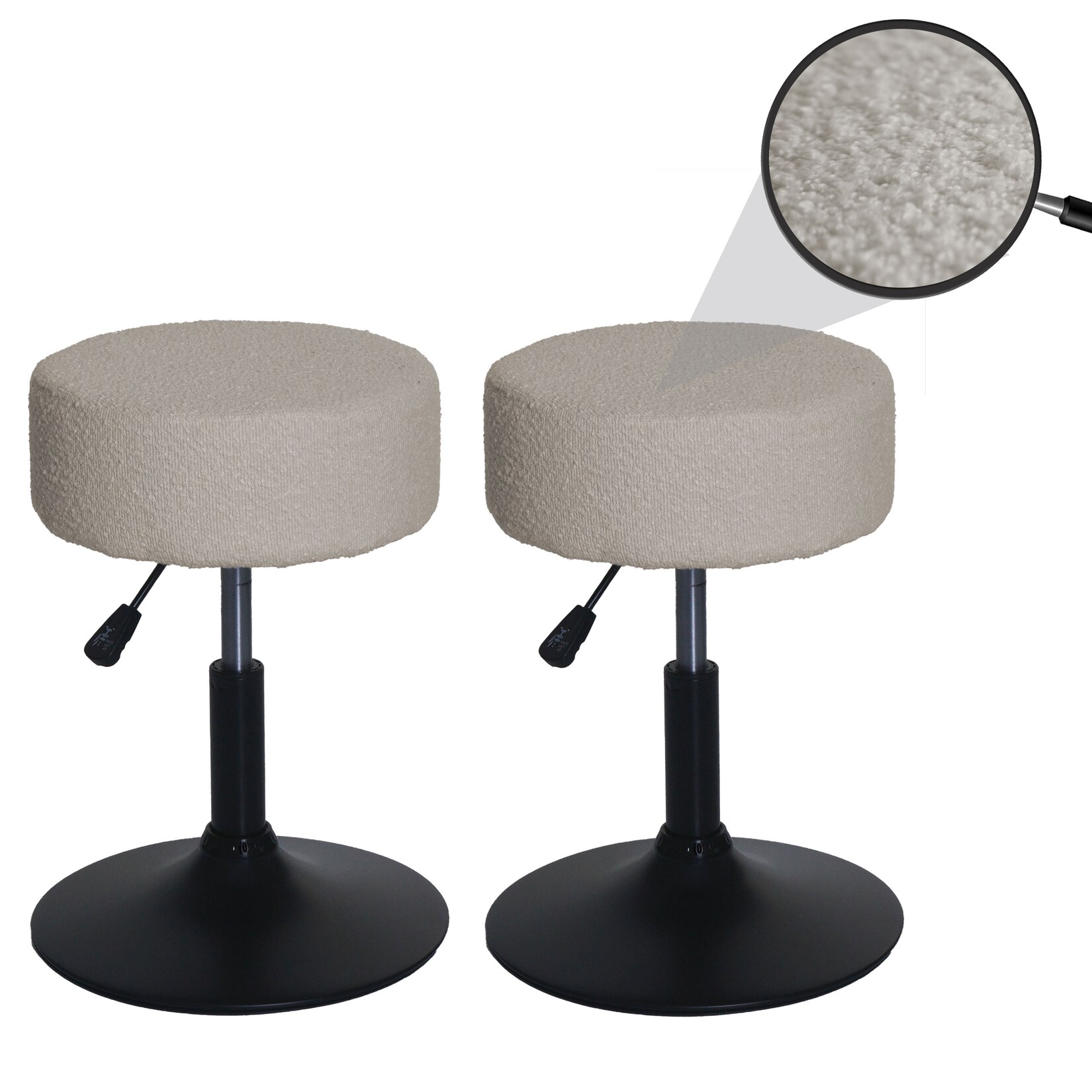 2er-Set Hocker MCW-C22, Sitzhocker Schminkhocker, höhenverstellbar drehbar Ø 37cm Stoff Bouclé 450g/m² MVG ~ beige