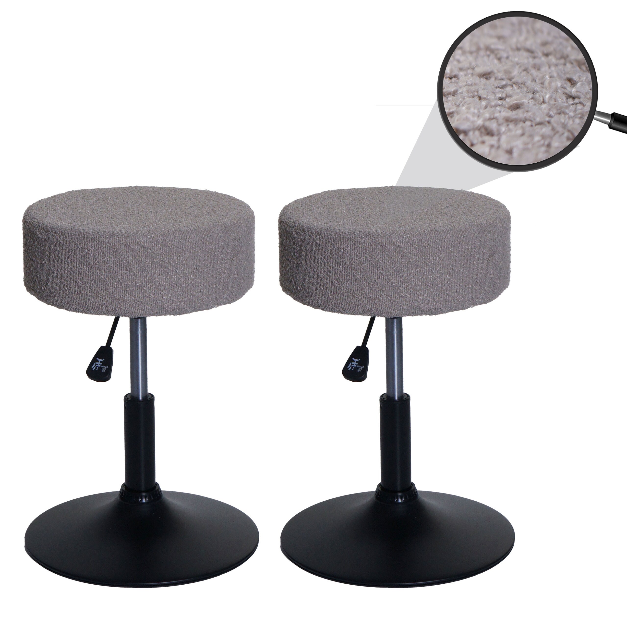 2er-Set Hocker MCW-C22, Sitzhocker Schminkhocker, h&ouml;henverstellbar drehbar &Oslash; 37cm Stoff Boucl&eacute; 450g/m&sup2; MVG ~ taupe - Bild 1