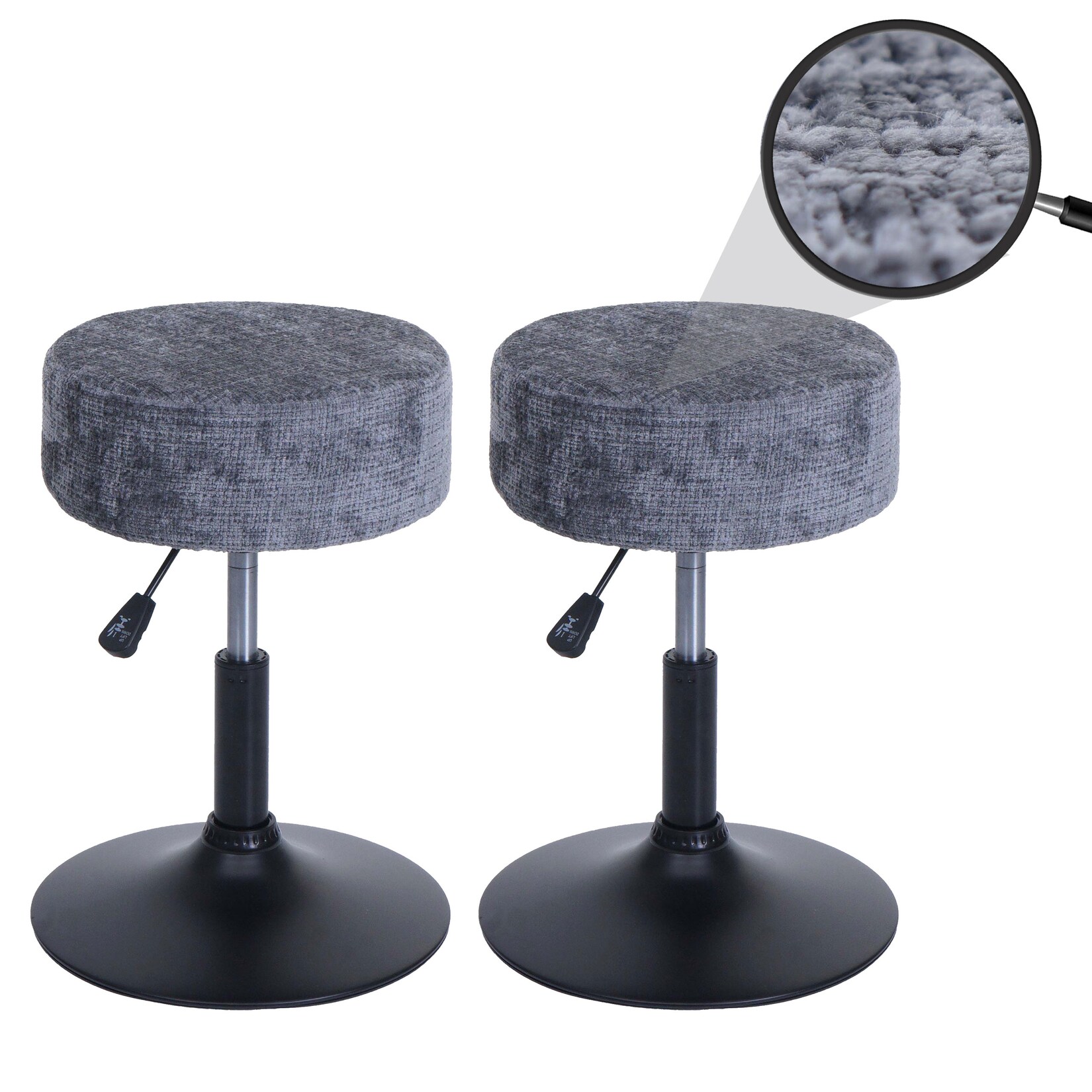 2er-Set Hocker MCW-C22, Sitzhocker, höhenverstellbar drehbar Ø 37cm Stoff Chenille (465g/m²) MVG ~ dunkelgrau