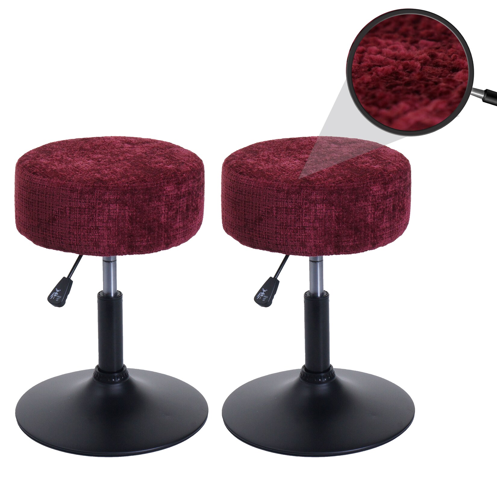 2er-Set Hocker MCW-C22, Sitzhocker, höhenverstellbar drehbar Ø 37cm Stoff Chenille (465g/m²) MVG ~ bordeaux