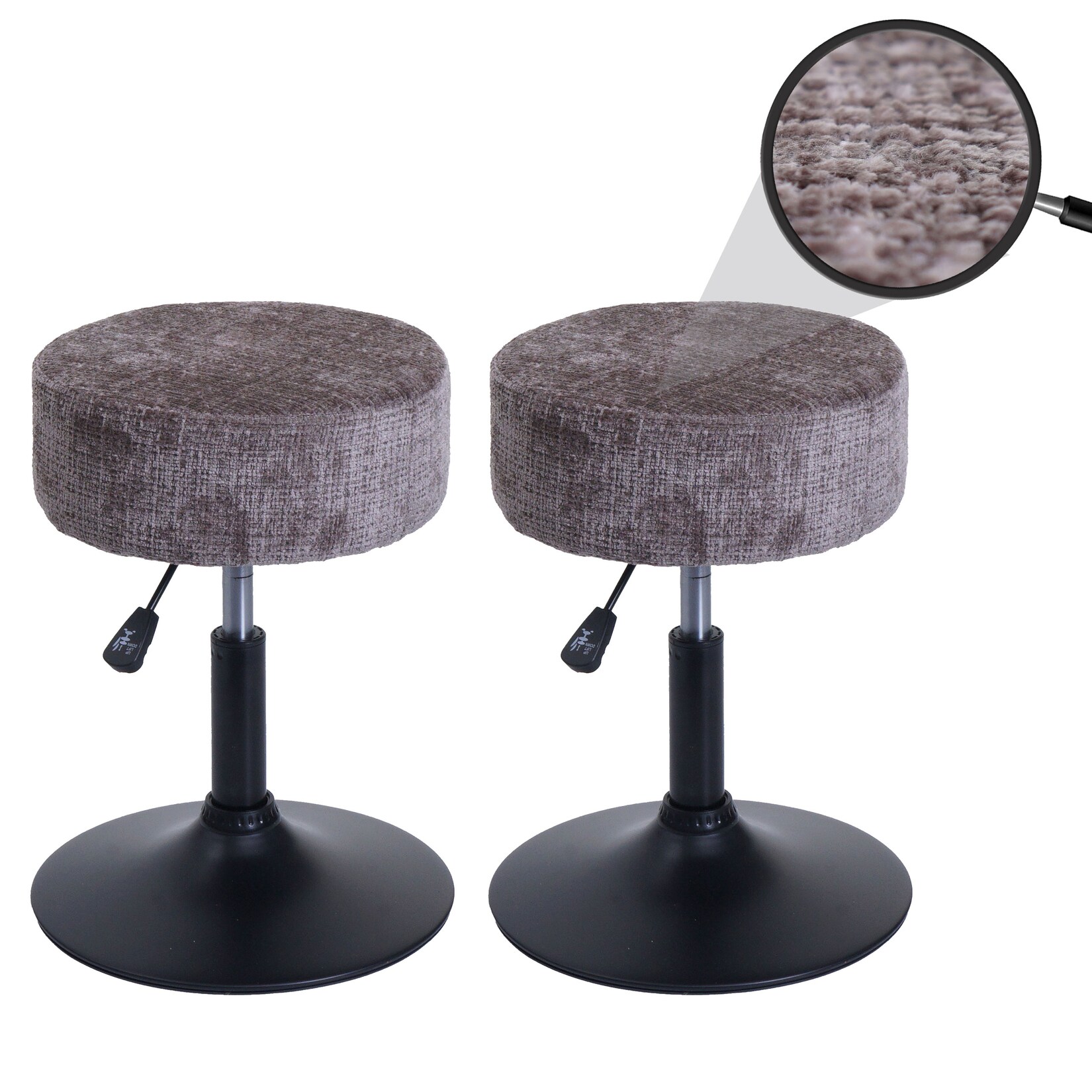 2er-Set Hocker MCW-C22, Sitzhocker, höhenverstellbar drehbar Ø 37cm Stoff Chenille (465g/m²) MVG ~ braun