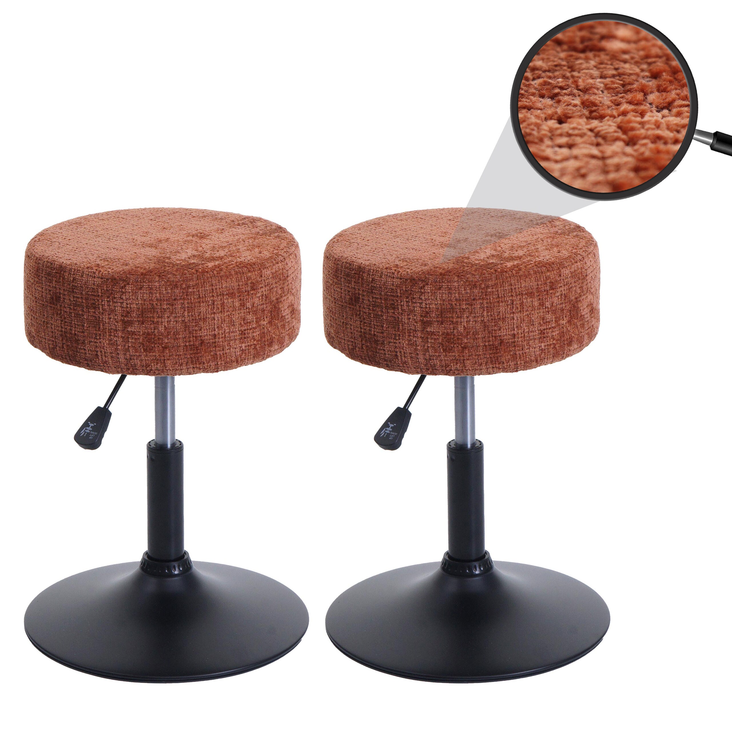 2er-Set Hocker MCW-C22, Sitzhocker, h&ouml;henverstellbar drehbar &Oslash; 37cm Stoff Chenille (465g/m&sup2;) MVG ~ terrakotta - Bild 1