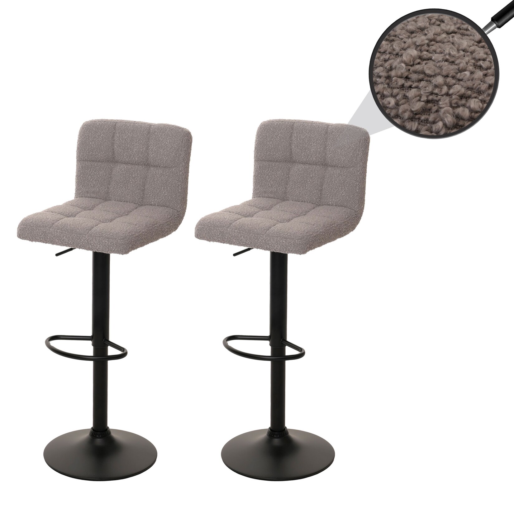 2er-Set Barhocker MCW-G87, Tresenhocker Barstuhl, höhenverstellbar drehbar, Stoff Boucle (450g/m²) MVG ~ grau