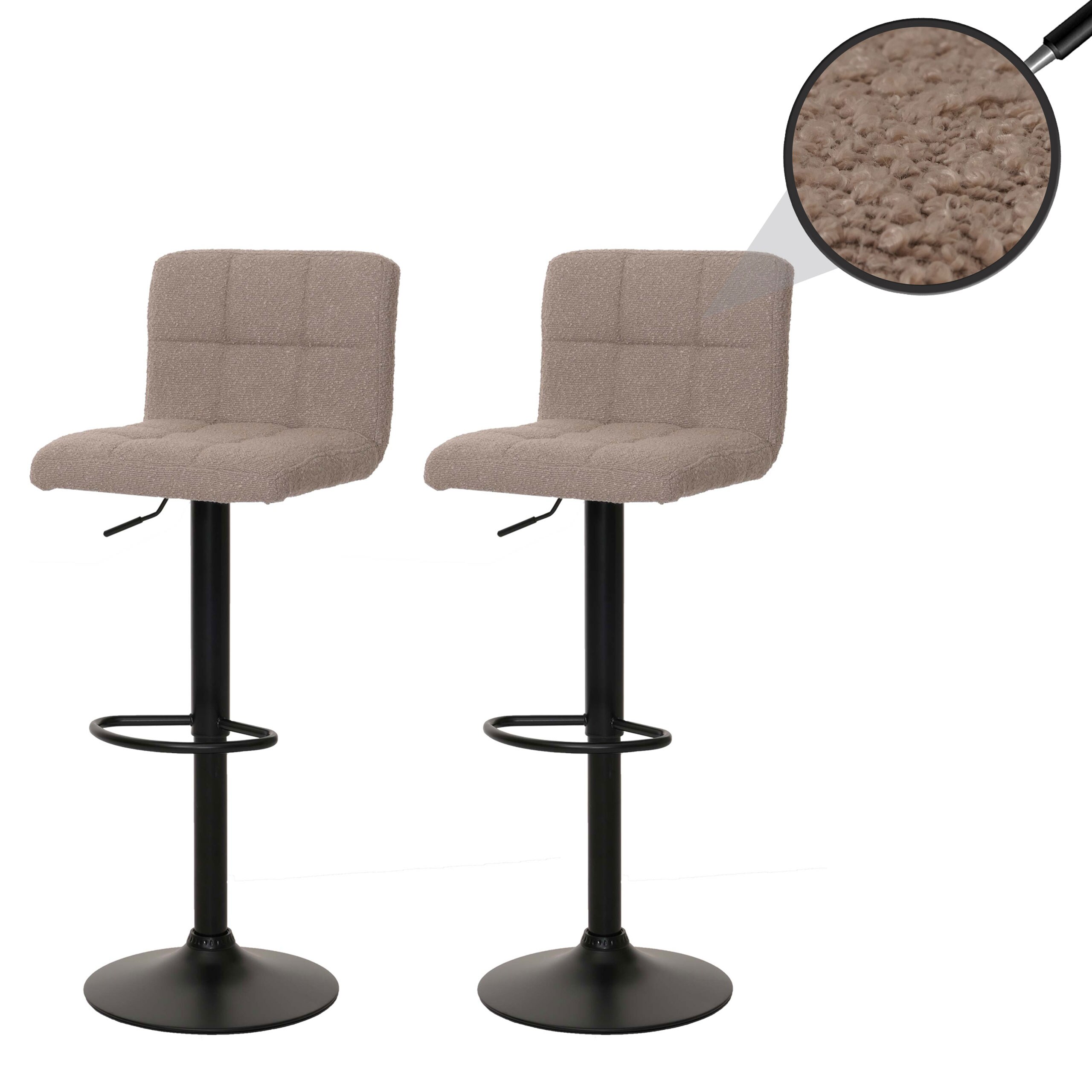 2er-Set Barhocker MCW-G87, Tresenhocker Barstuhl, h&ouml;henverstellbar drehbar, Stoff Boucle (450g/m&sup2;) MVG ~ taupe - Bild 1