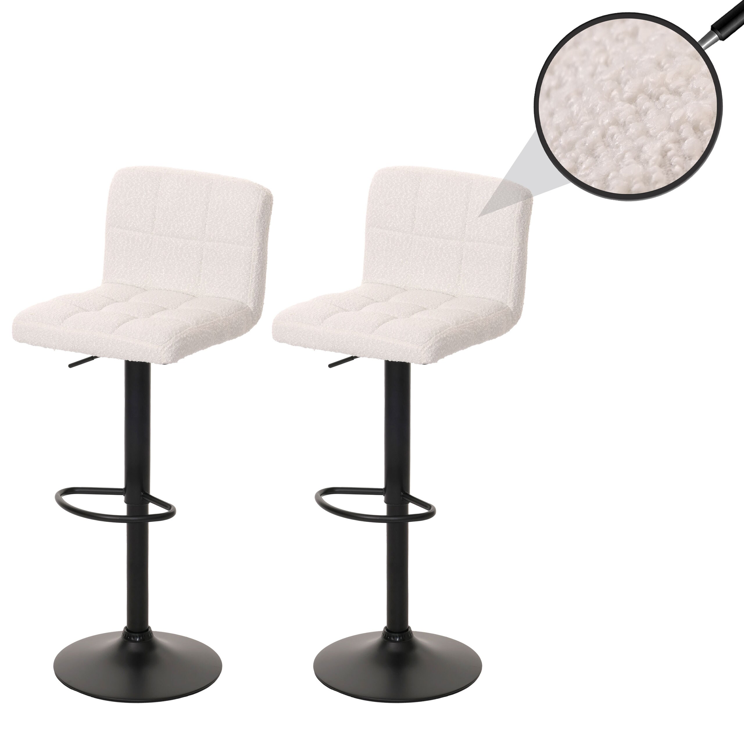 2er-Set Barhocker MCW-G87, Tresenhocker Barstuhl, h&ouml;henverstellbar drehbar, Stoff Boucle (450g/m&sup2;) MVG ~ creme-wei&szlig; - Bild 1