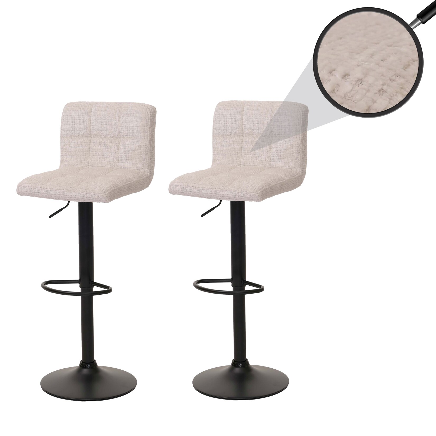 2er-Set Barhocker MCW-G87, Tresenhocker Barstuhl, höhenverstellbar drehbar, Stoff Chenille (465g/m²) MVG ~ creme-beige