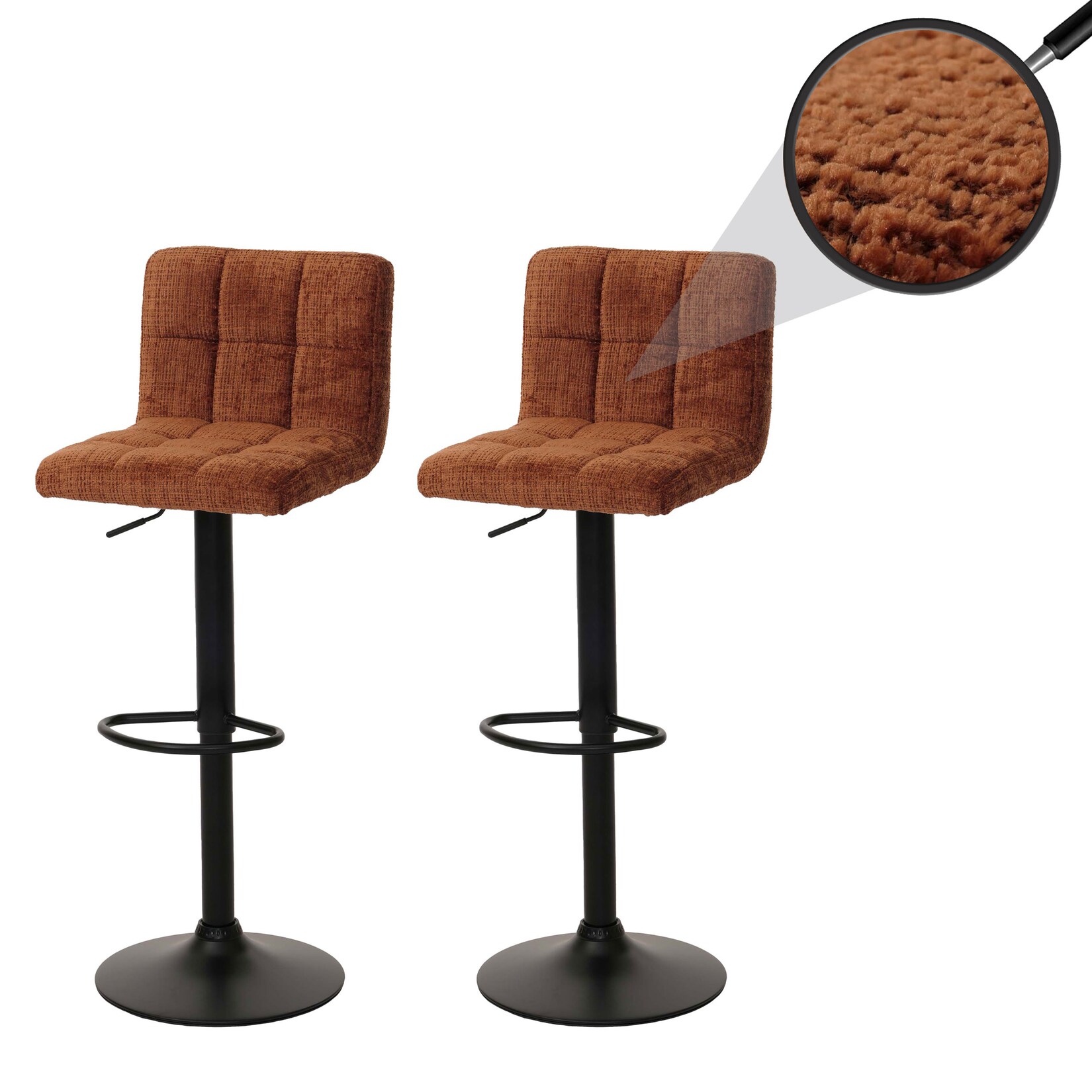 2er-Set Barhocker MCW-G87, Tresenhocker Barstuhl, höhenverstellbar drehbar, Stoff Chenille (465g/m²) MVG ~ terracotta | 04057651693347