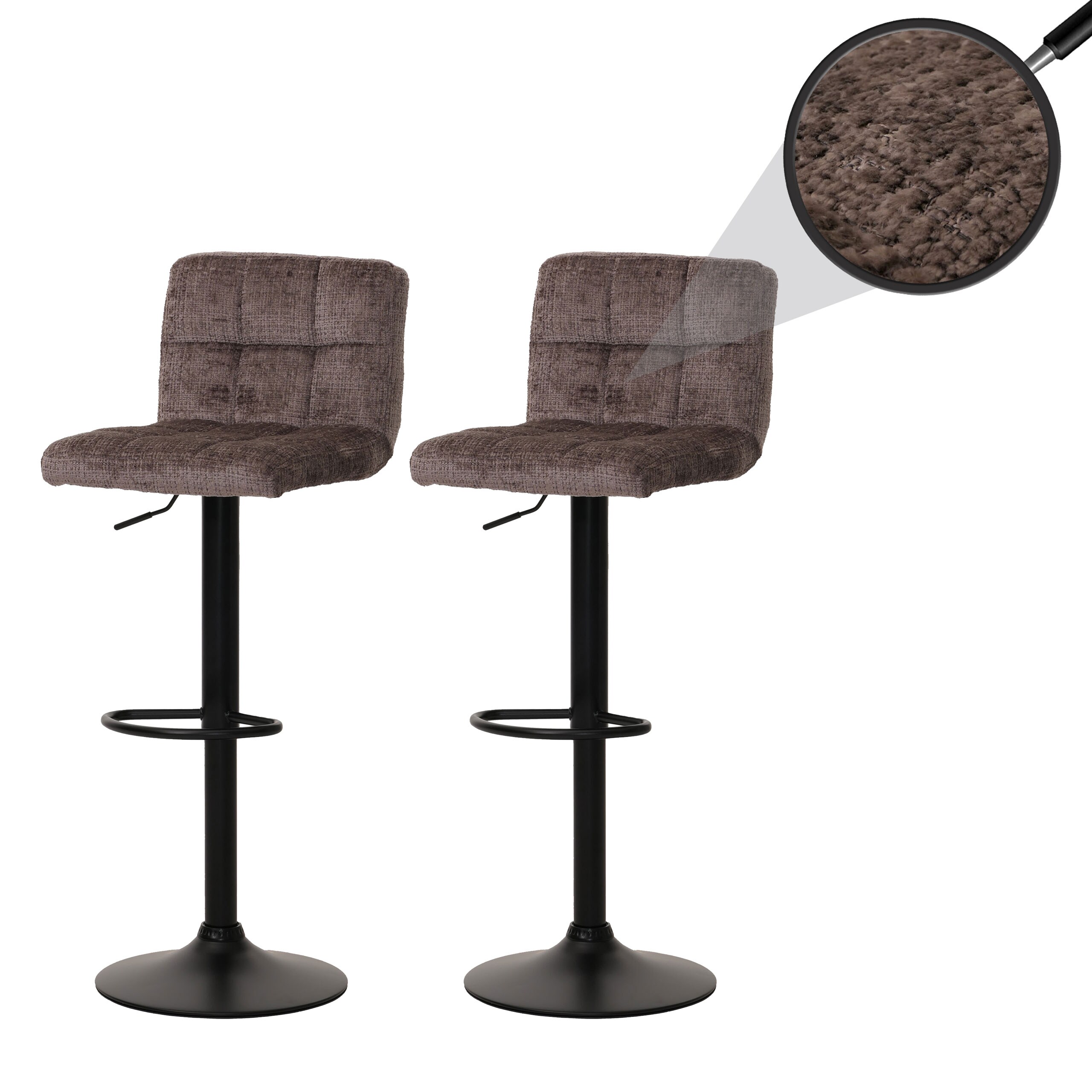 2er-Set Barhocker MCW-G87, Tresenhocker Barstuhl, h&ouml;henverstellbar drehbar, Stoff Chenille (465g/m&sup2;) MVG ~ braun - Bild 1