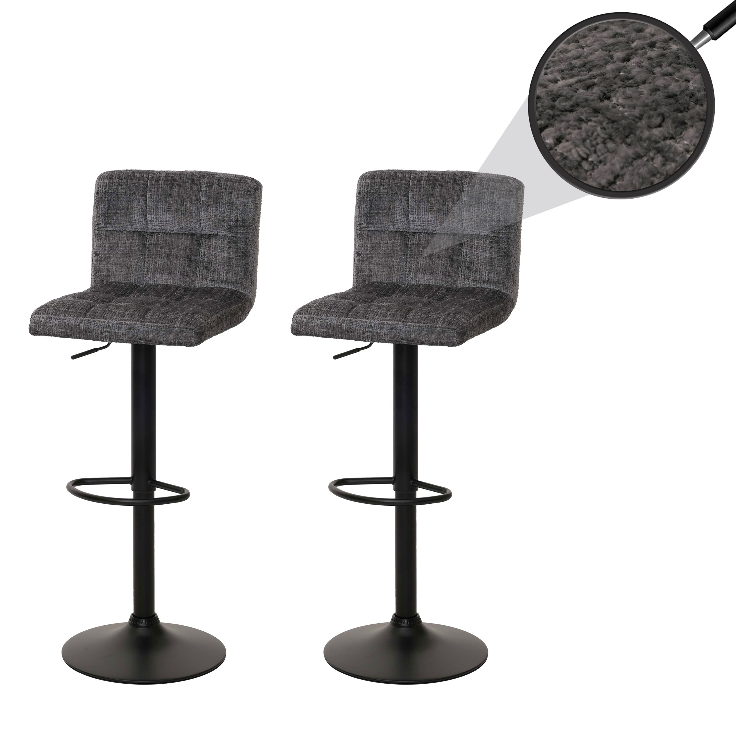 2er-Set Barhocker MCW-G87, Tresenhocker Barstuhl, h&ouml;henverstellbar drehbar, Stoff Chenille (465g/m&sup2;) MVG ~ dunkelgrau - Bild 1