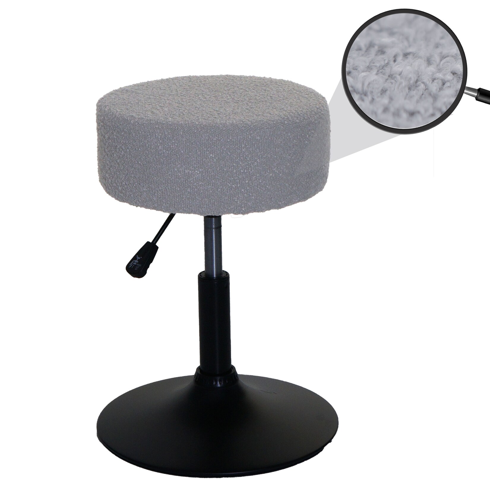 Hocker MCW-C22, Sitzhocker Schminkhocker, höhenverstellbar drehbar Ø 37cm Stoff Bouclé (450g/m²) MVG ~ grau