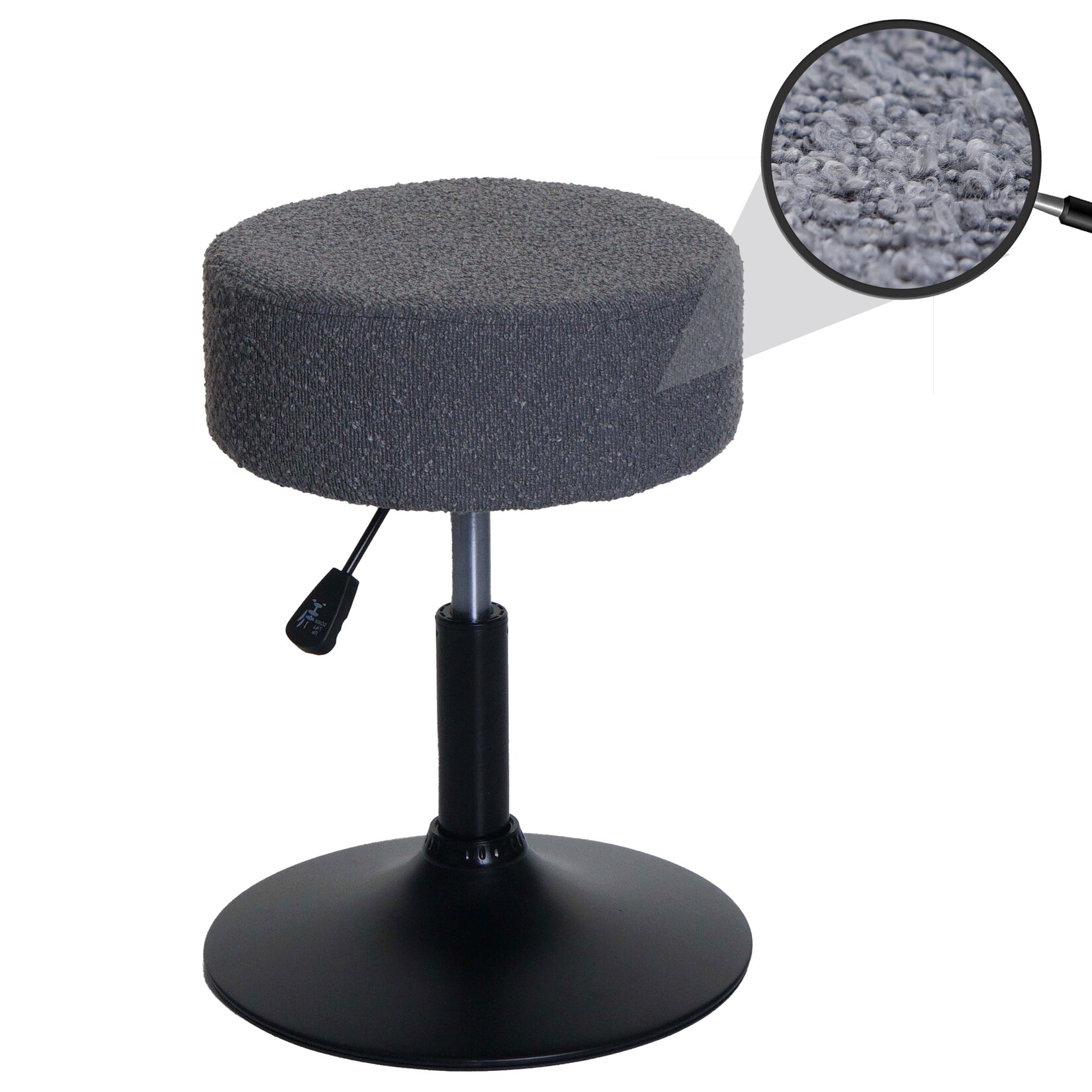 Hocker MCW-C22, Sitzhocker Schminkhocker, höhenverstellbar drehbar Ø 37cm Stoff Bouclé (450g/m²) MVG ~ dunkelgrau