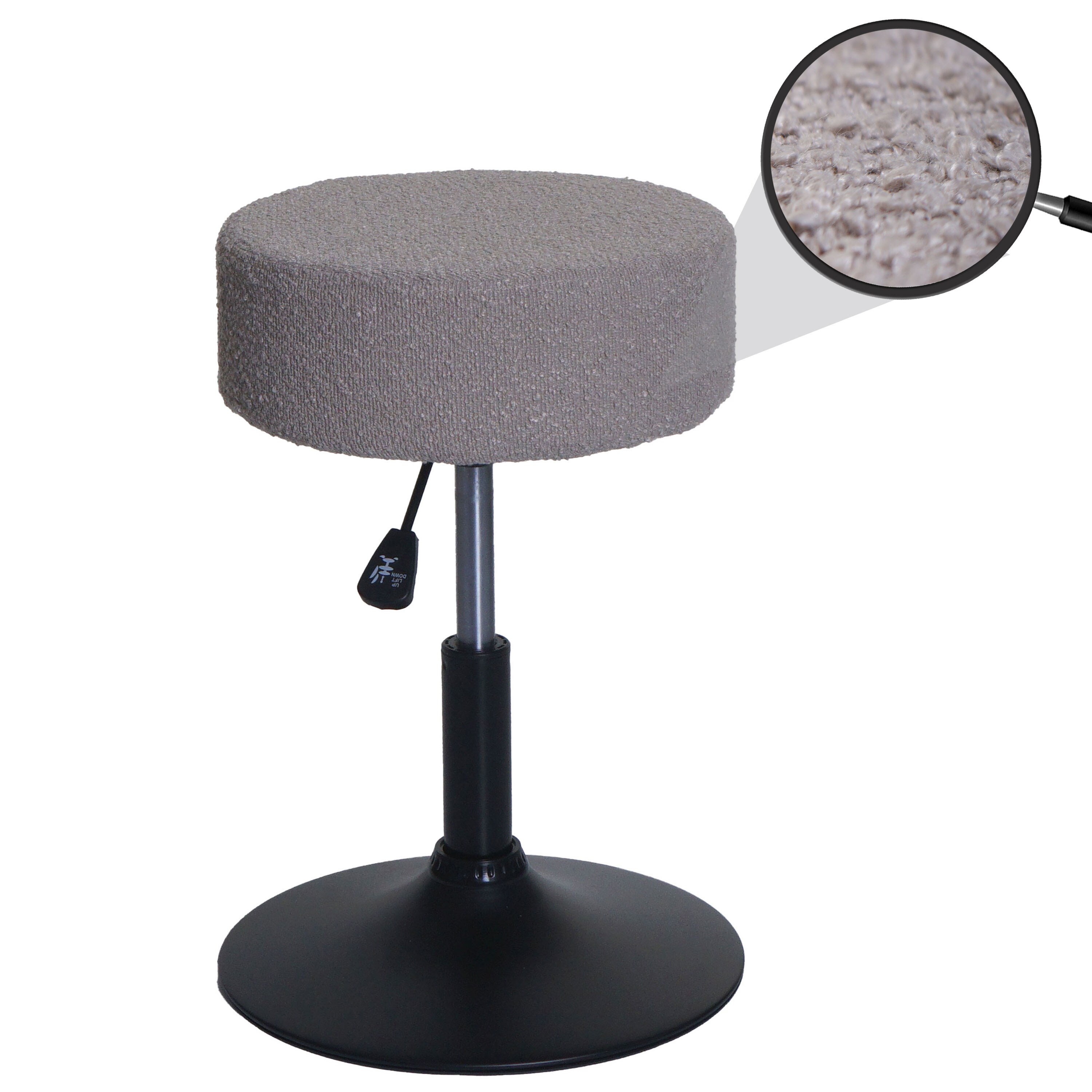 Hocker MCW-C22, Sitzhocker Schminkhocker, h&ouml;henverstellbar drehbar &Oslash; 37cm Stoff Boucl&eacute; (450g/m&sup2;) MVG ~ taupe - Bild 1