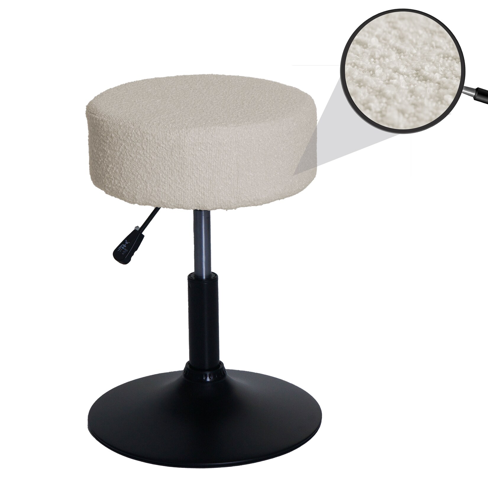 Hocker MCW-C22, Sitzhocker Schminkhocker, höhenverstellbar drehbar Ø 37cm Stoff Bouclé (450g/m²) MVG ~ creme-weiß