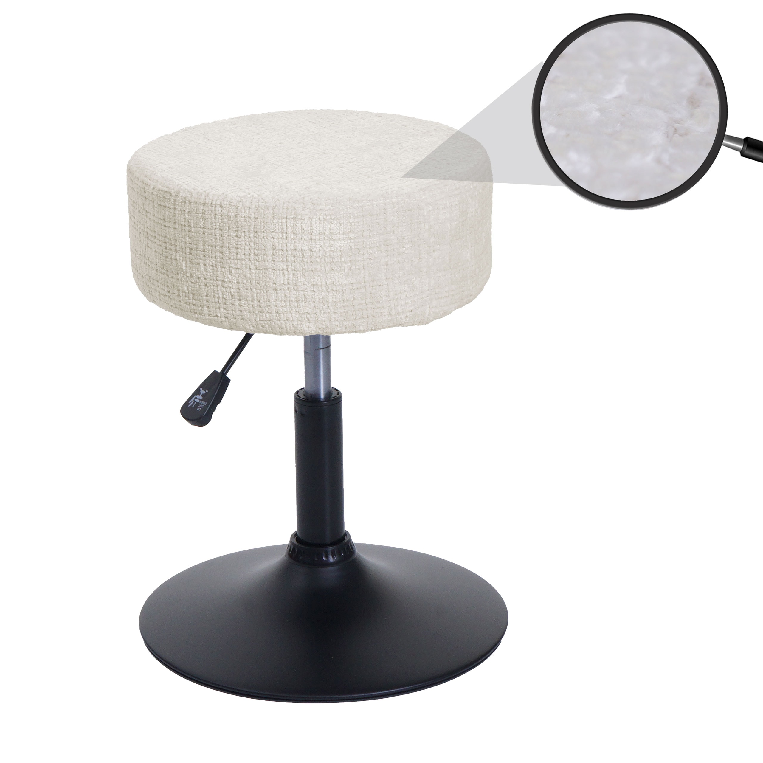 Hocker MCW-C22, Sitzhocker Schminkhocker, h&ouml;henverstellbar drehbar &Oslash; 37cm Stoff/Textil Chenille (465g/m&sup2;) ~ creme-wei&szlig; - Bild 1