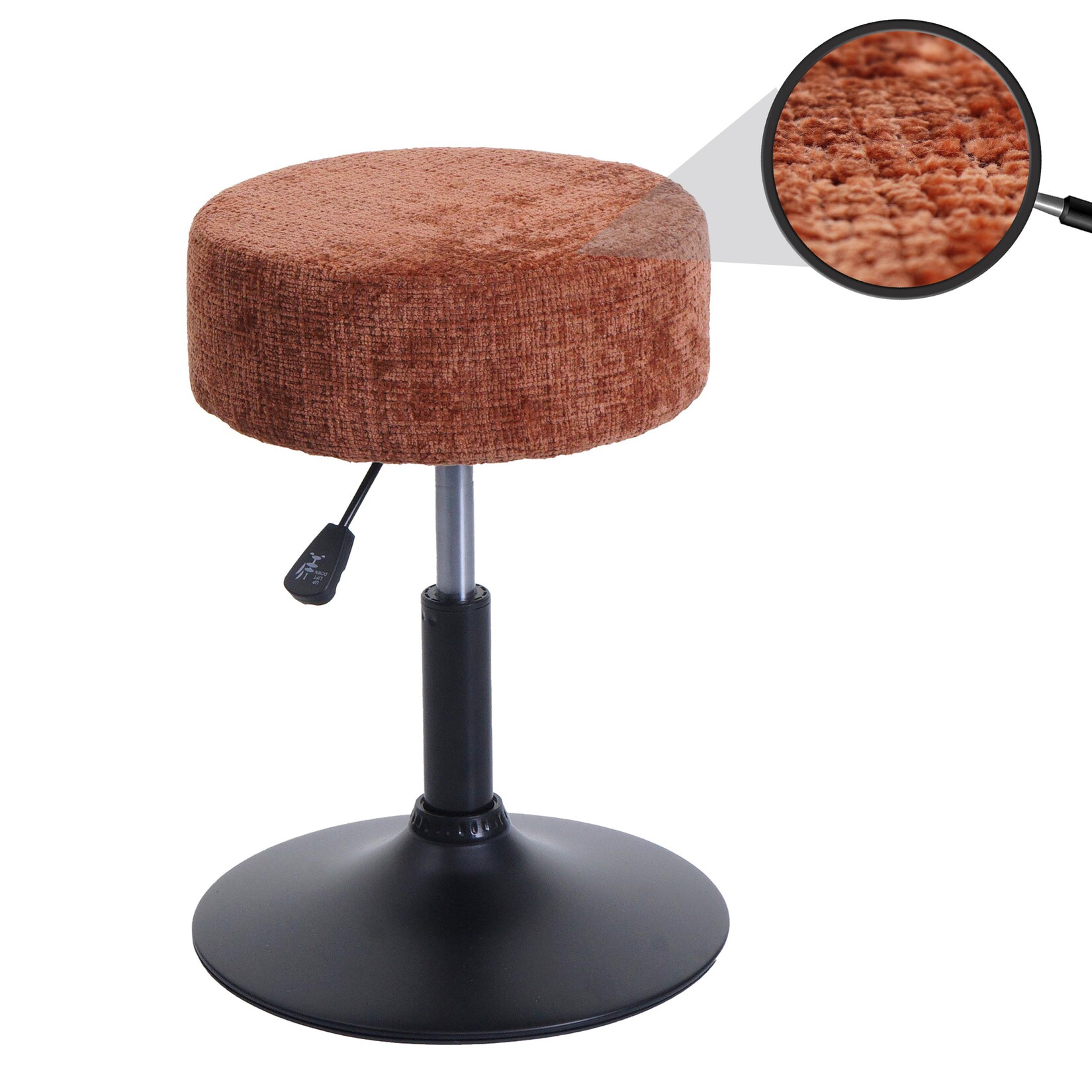 Hocker MCW-C22, Sitzhocker Schminkhocker, höhenverstellbar drehbar Ø 37cm Stoff Chenille (465g/m²) MVG ~ terrakotta