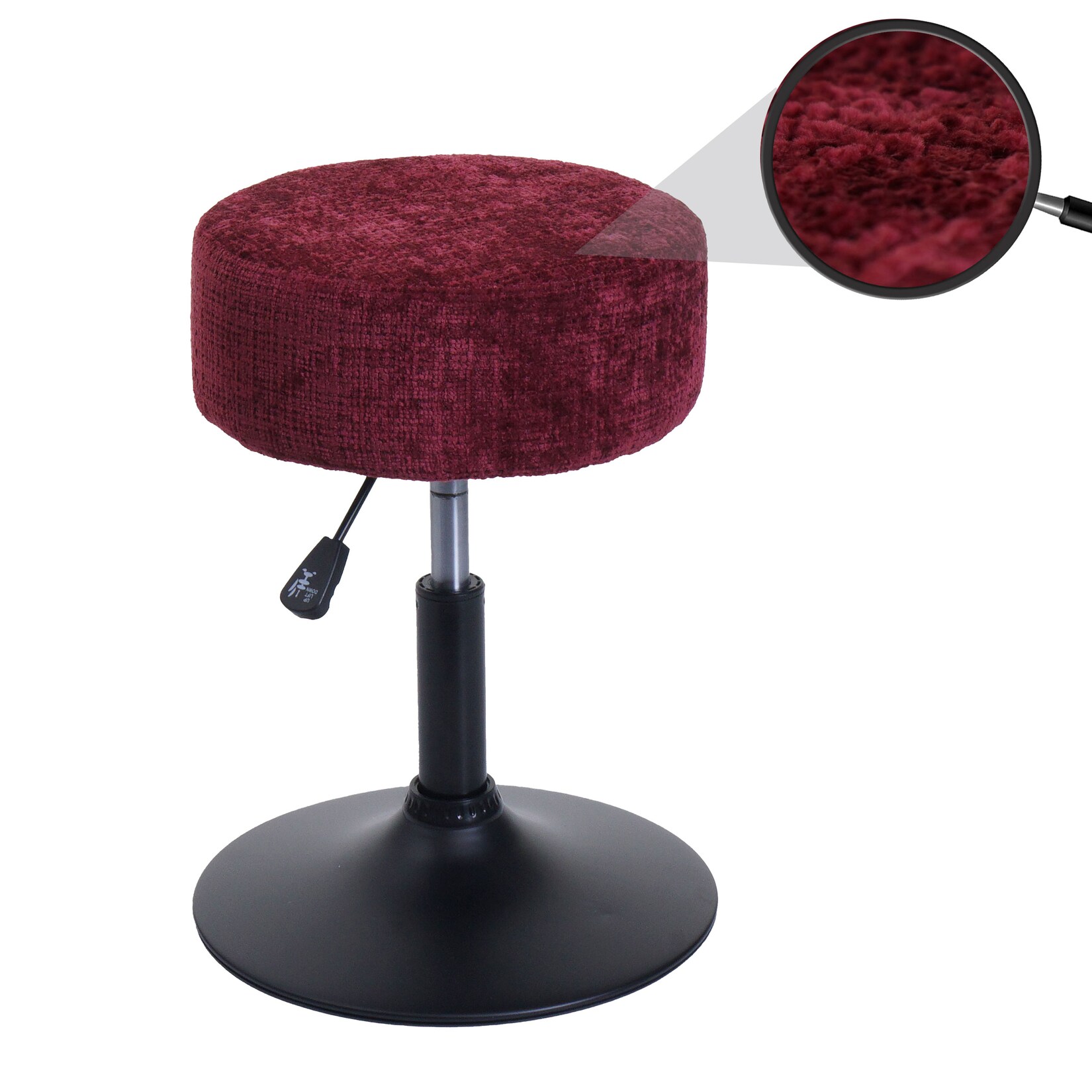 Hocker MCW-C22, Sitzhocker Schminkhocker, höhenverstellbar drehbar Ø 37cm Stoff Chenille (465g/m²) MVG ~ bordeaux
