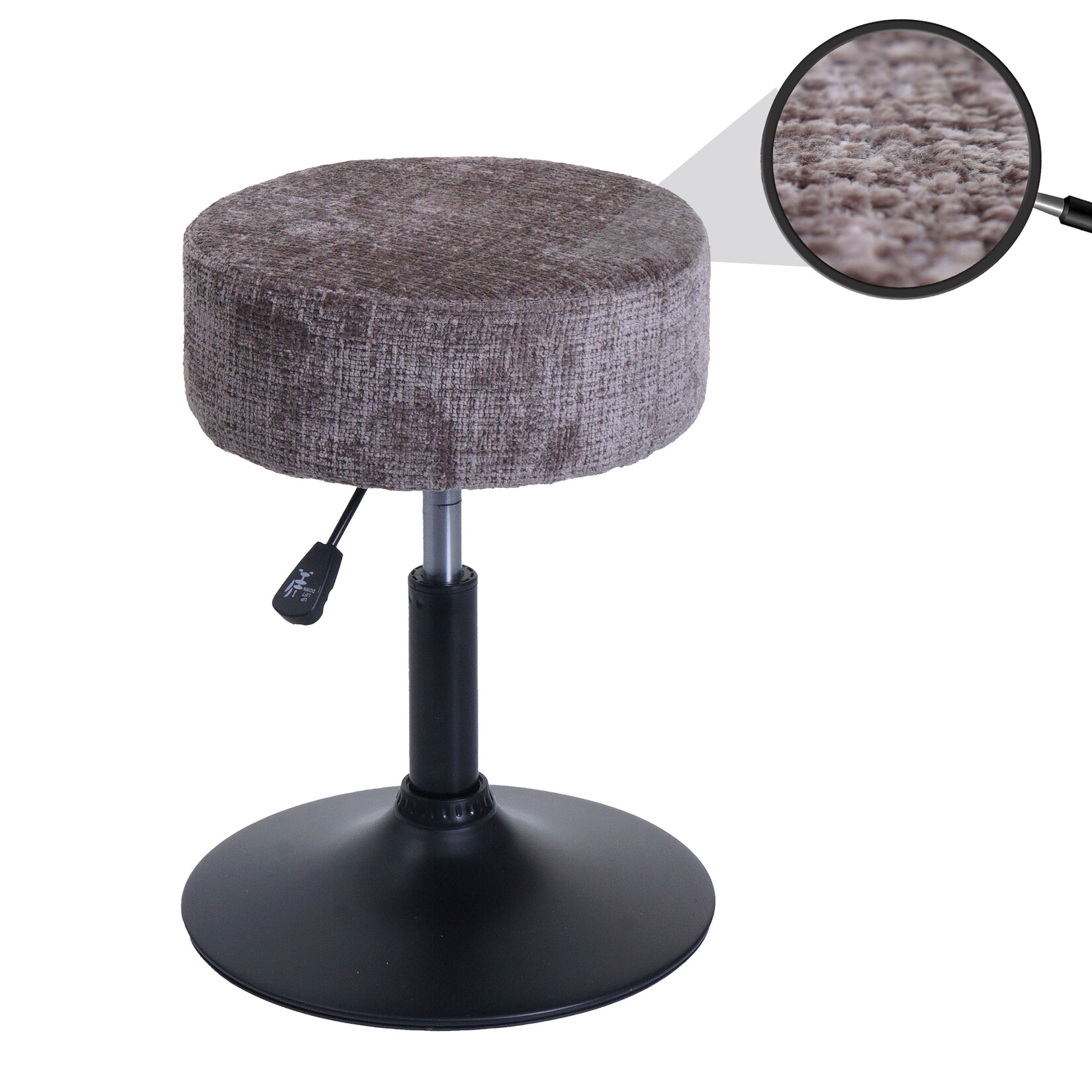 Hocker MCW-C22, Sitzhocker Schminkhocker, höhenverstellbar drehbar Ø 37cm Stoff Chenille (465g/m²) MVG ~ braun