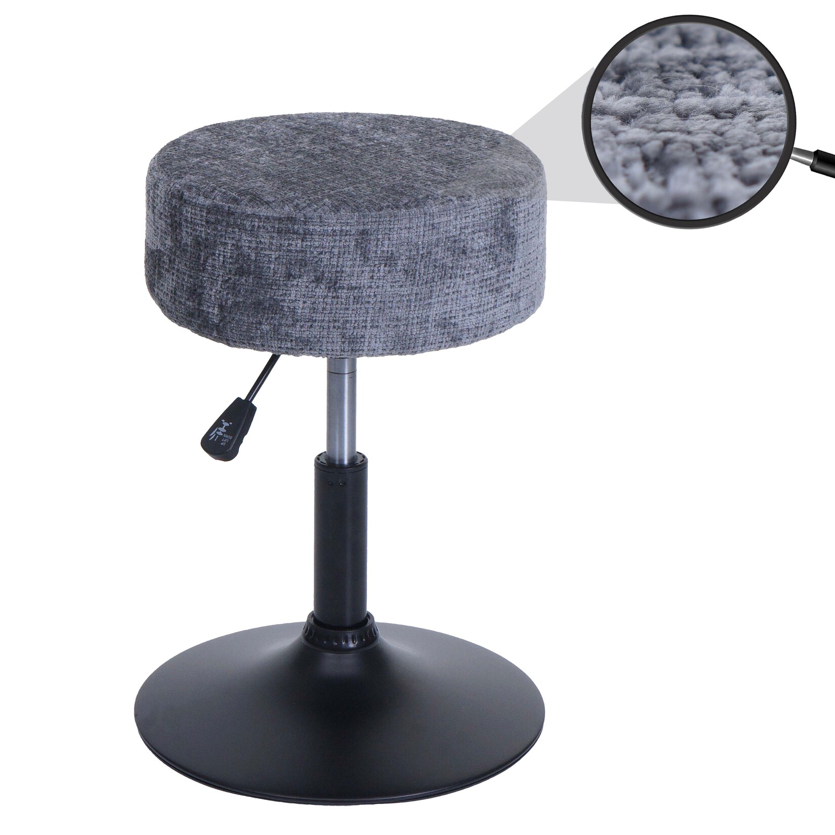 Hocker MCW-C22, Sitzhocker Schminkhocker, höhenverstellbar drehbar Ø 37cm Stoff Chenille (465g/m²) MVG ~ dunkelgrau